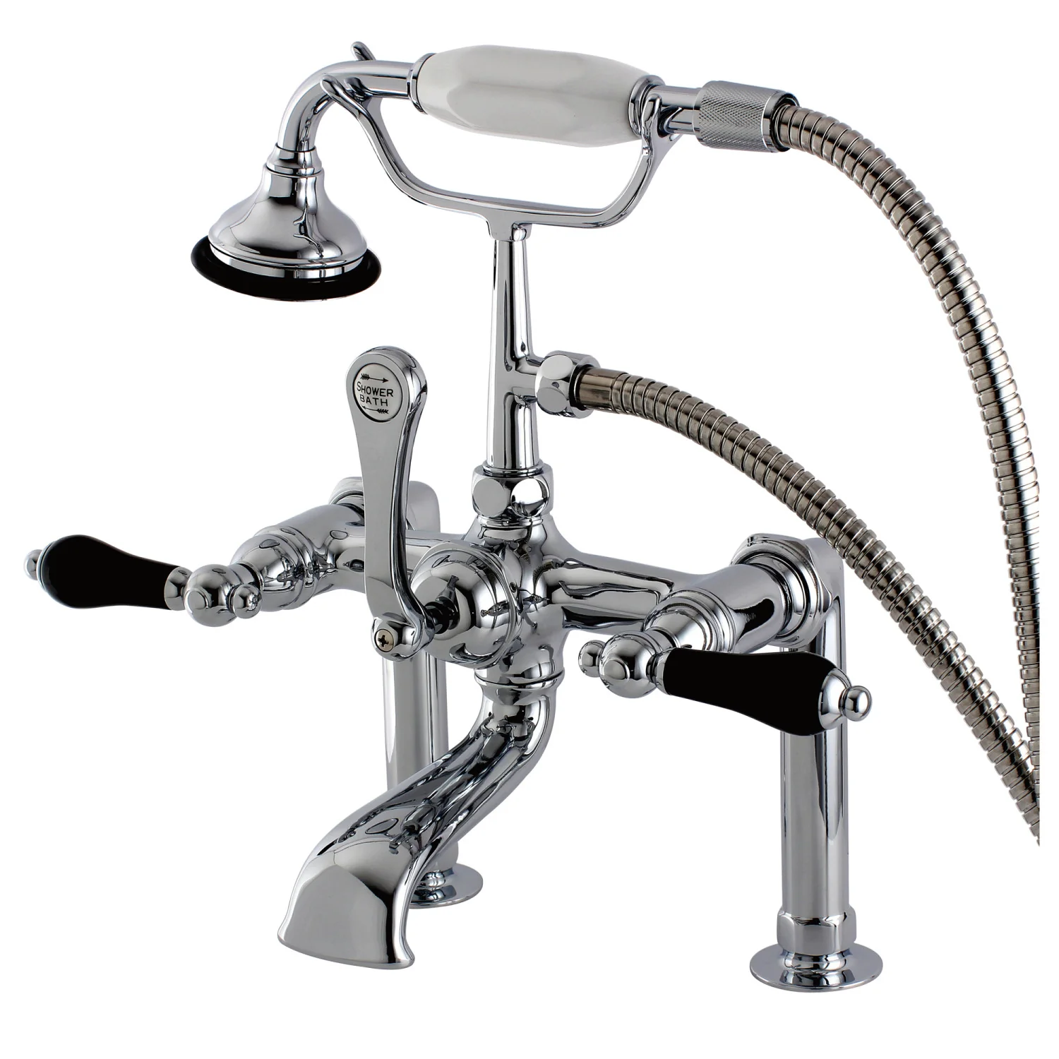 Kingston Heirloom AE104T1PKL - Duchess Three-Handle 2-Hole Deck-Mount Clawfoot Tub Faucet with Hand Shower, Polished Chrome