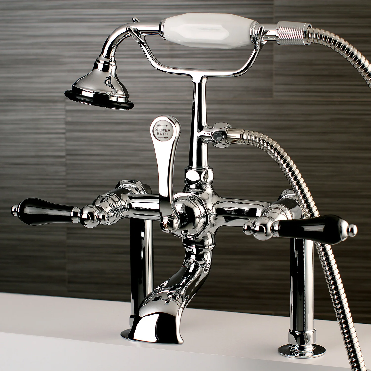 Kingston Heirloom AE104T1PKL - Duchess Three-Handle 2-Hole Deck-Mount Clawfoot Tub Faucet with Hand Shower, Polished Chrome - Image 2