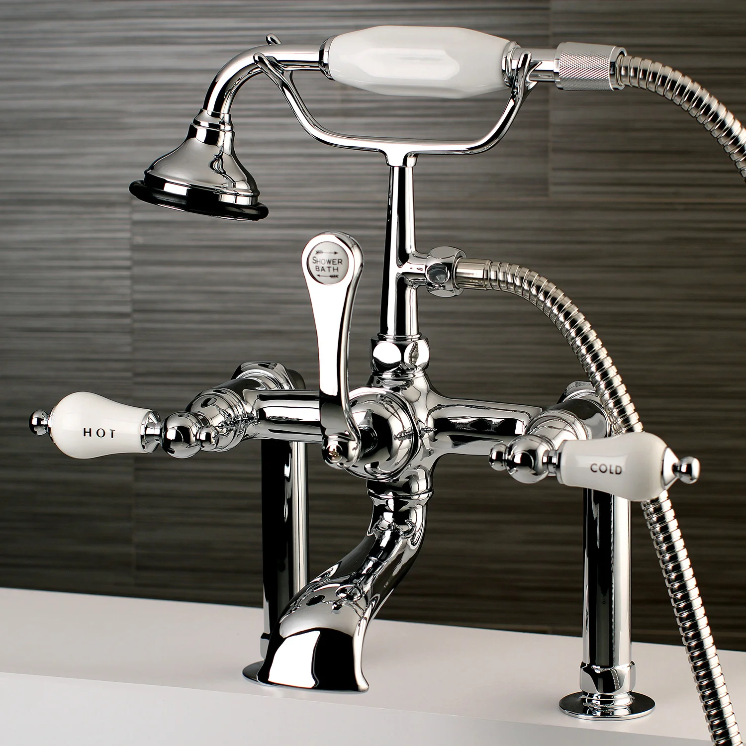 Kingston Heirloom AE108T1 - Aqua Vintage Three-Handle 2-Hole Deck-Mount Clawfoot Tub Faucet with Hand Shower, Polished Chrome - Image 2
