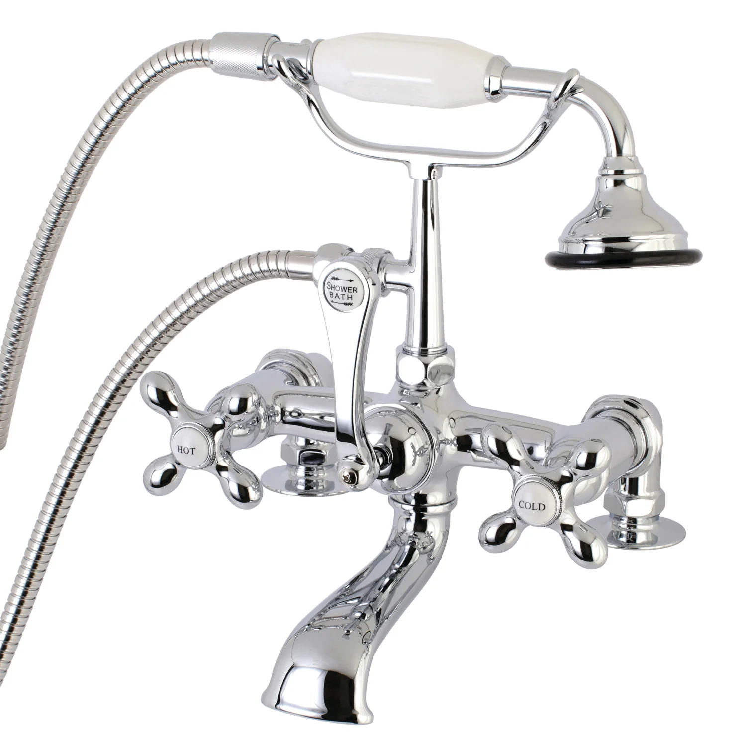 Kingston Heirloom AE210T1 - Aqua Vintage Three-Handle 2-Hole Deck-Mount Clawfoot Tub Faucet with Hand Shower, Polished Chrome