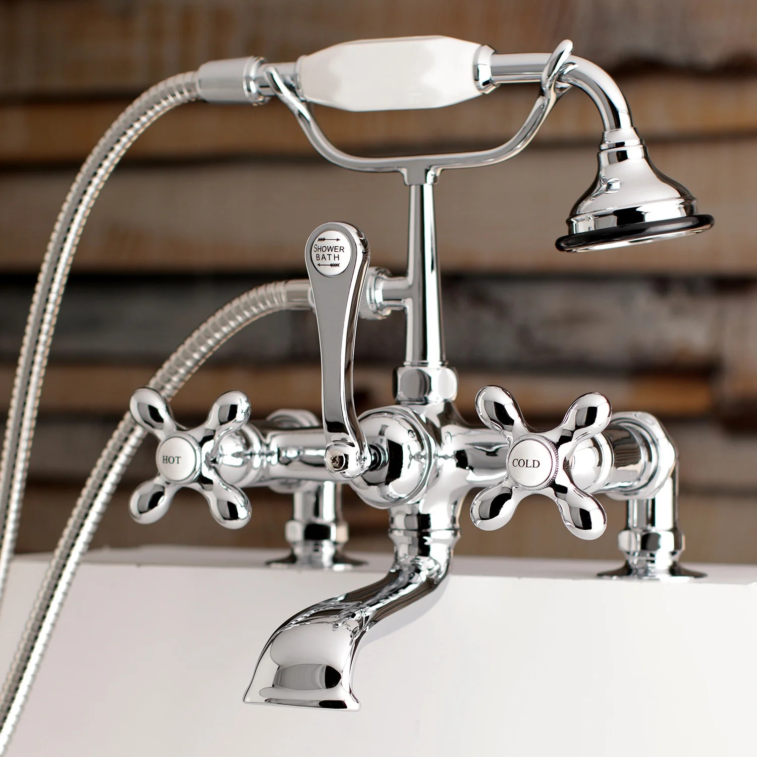 Kingston Heirloom AE210T1 - Aqua Vintage Three-Handle 2-Hole Deck-Mount Clawfoot Tub Faucet with Hand Shower, Polished Chrome - Image 2