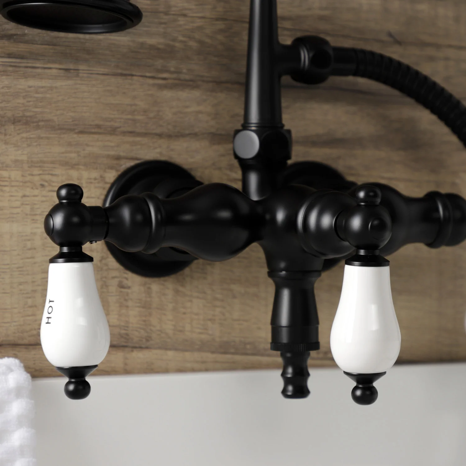 Kingston Heirloom AE21T0 - Aqua Vintage Three-Handle 2-Hole Tub Wall Mount Clawfoot Tub Faucet with Hand Shower, Matte Black - Image 5