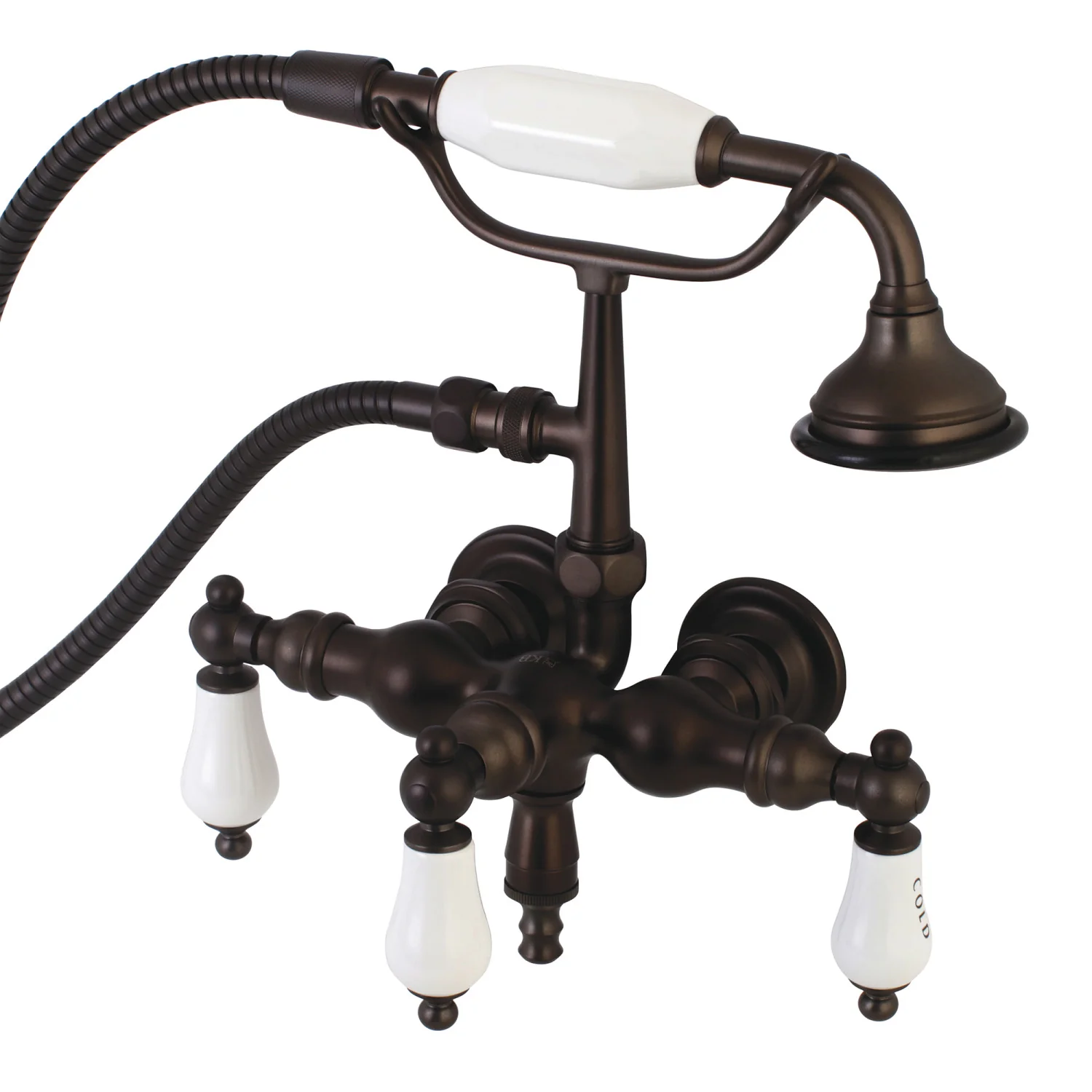 Kingston Heirloom AE21T5 - Aqua Vintage Three-Handle 2-Hole Tub Wall Mount Clawfoot Tub Faucet with Hand Shower, Oil Rubbed Bronze