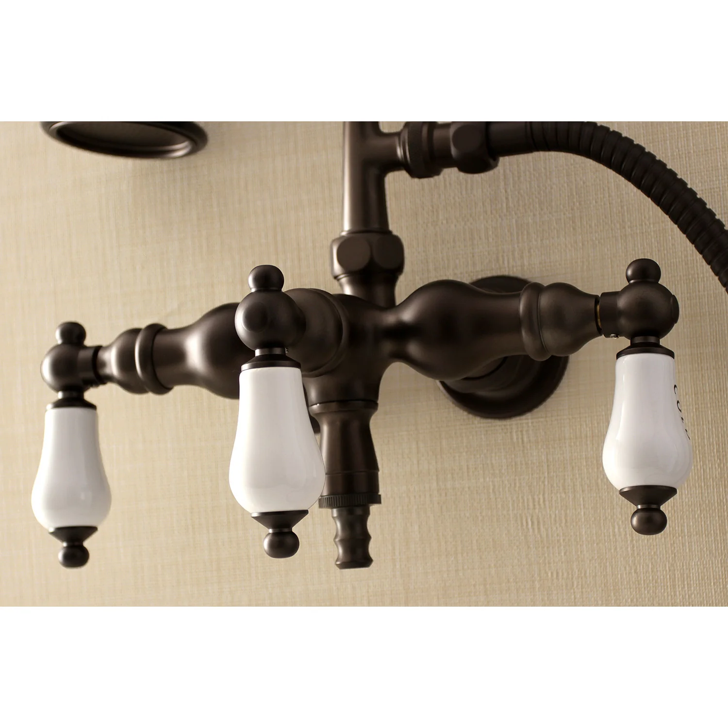Kingston Heirloom AE21T5 - Aqua Vintage Three-Handle 2-Hole Tub Wall Mount Clawfoot Tub Faucet with Hand Shower, Oil Rubbed Bronze - Image 3
