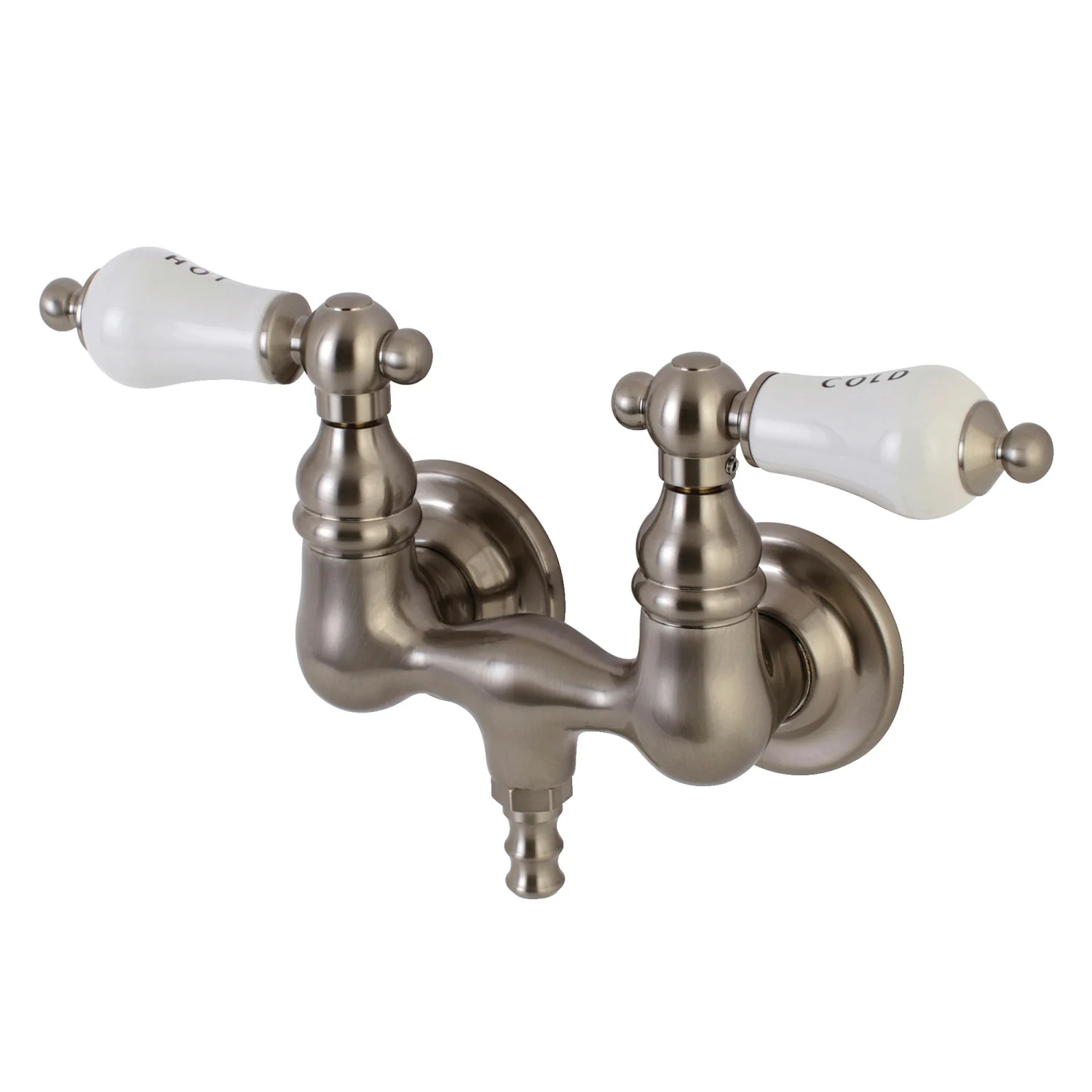 Kingston Heirloom AE33T8 - Aqua Vintage Two-Handle 2-Hole Tub Wall Mount Clawfoot Tub Faucet, Brushed Nickel