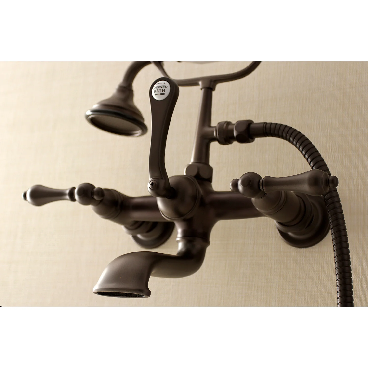 Kingston Heirloom AE551T5 - Aqua Vintage Three-Handle 2-Hole Tub Wall Mount Clawfoot Tub Faucet with Hand Shower, Oil Rubbed Bronze - Image 3