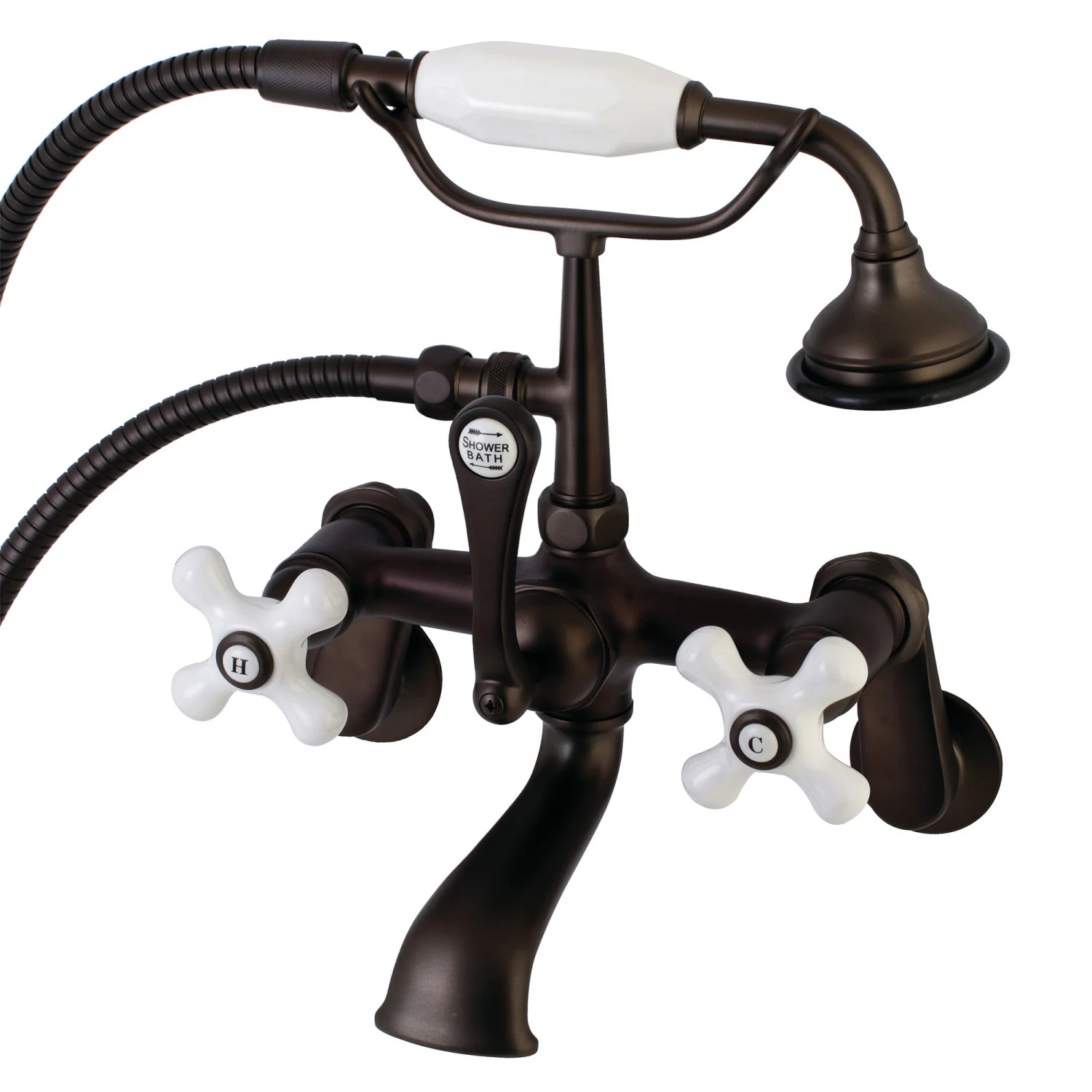 Kingston Heirloom AE59T5 - Aqua Vintage Three-Handle 2-Hole Tub Wall Mount Clawfoot Tub Faucet with Hand Shower, Oil Rubbed Bronze