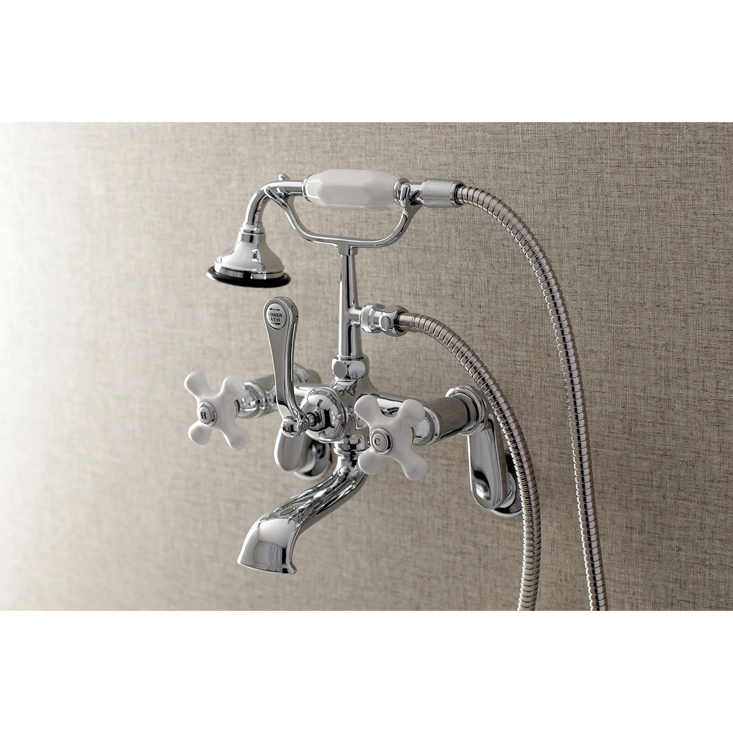 Kingston Heirloom AE60T1 - Aqua Vintage Three-Handle 2-Hole Tub Wall Mount Clawfoot Tub Faucet with Hand Shower, Polished Chrome - Image 2