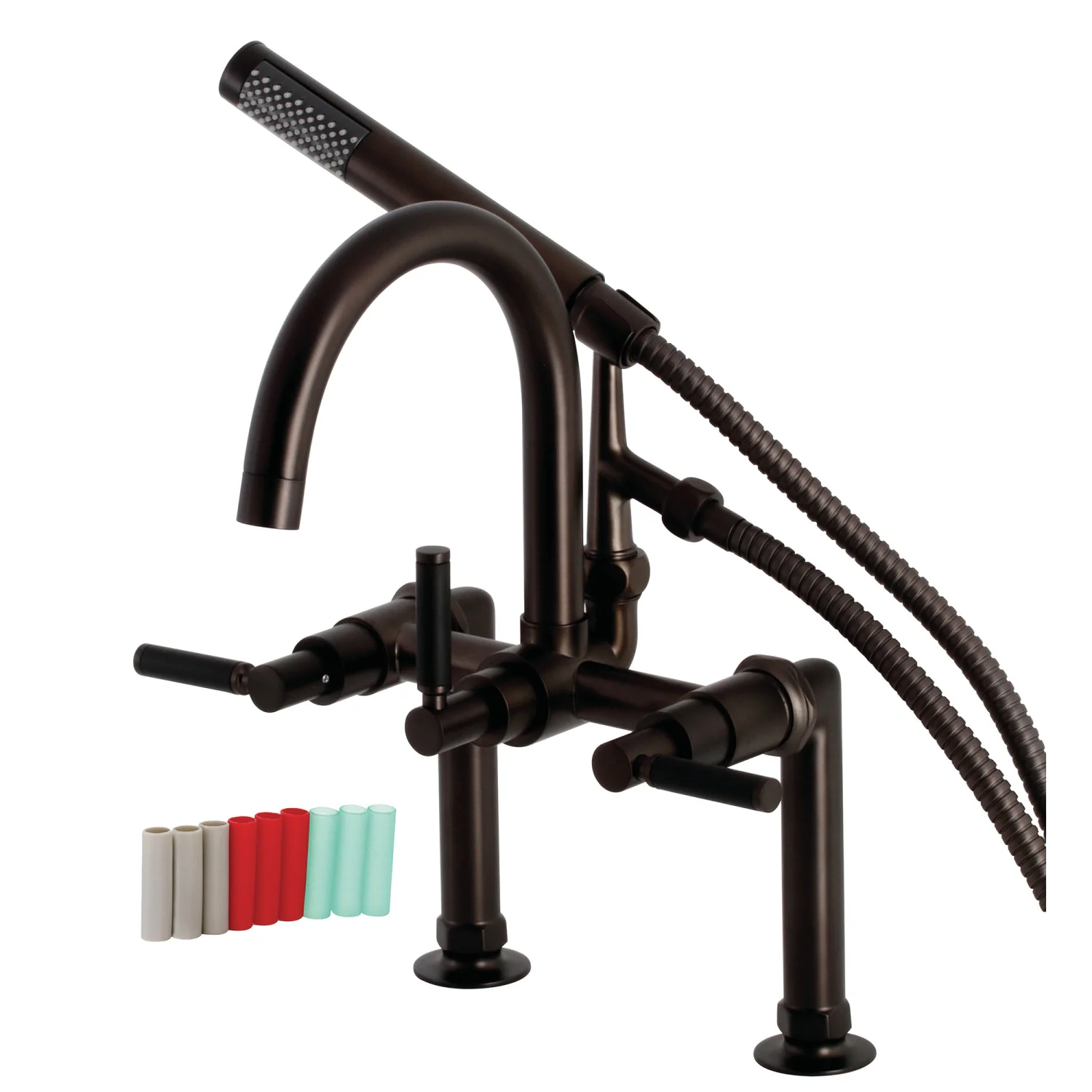 Kingston Sona AE8105DKL - Kaiser Three-Handle 2-Hole Deck-Mount Clawfoot Tub Faucet with Hand Shower, Oil Rubbed Bronze
