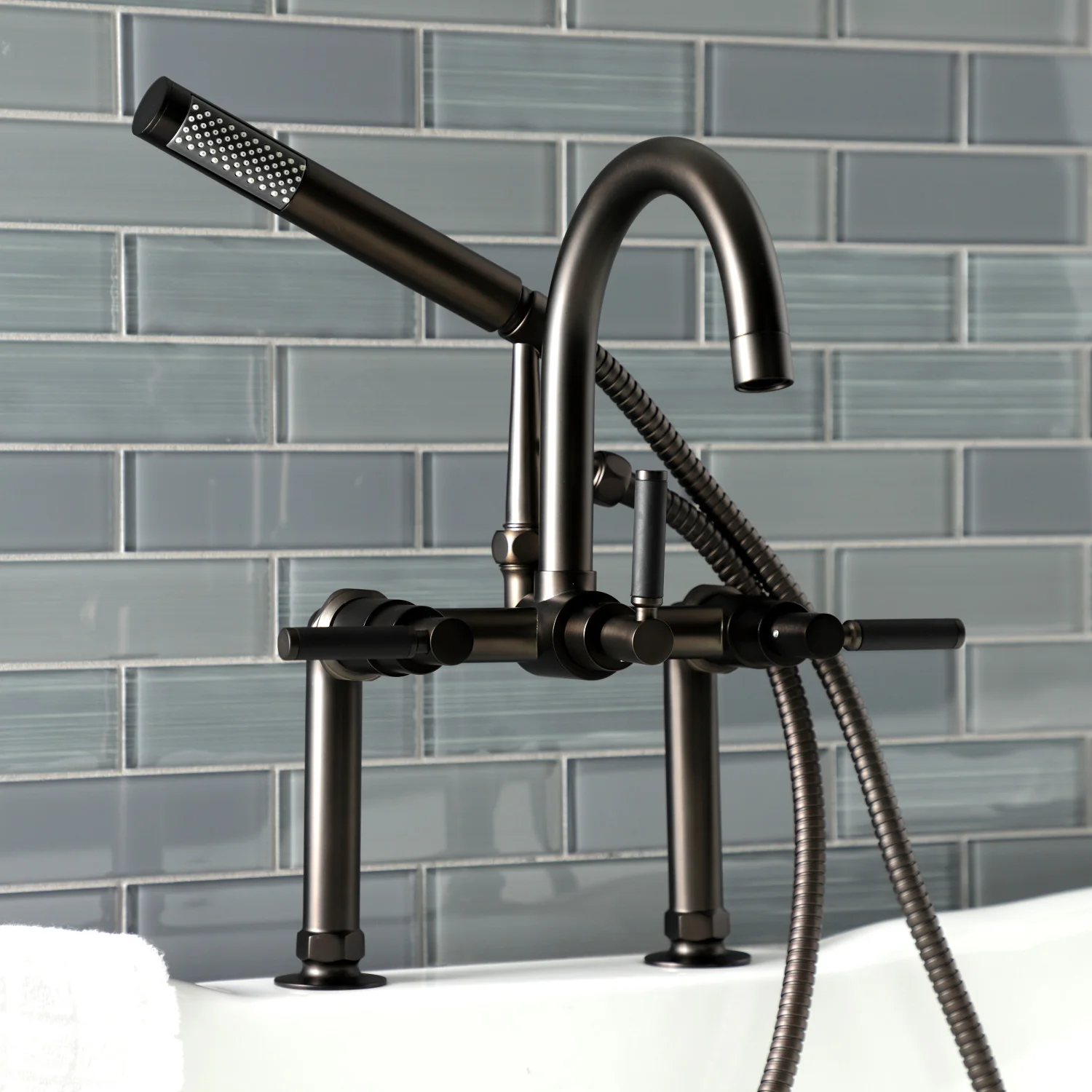 Kingston Sona AE8105DKL - Kaiser Three-Handle 2-Hole Deck-Mount Clawfoot Tub Faucet with Hand Shower, Oil Rubbed Bronze - Image 3