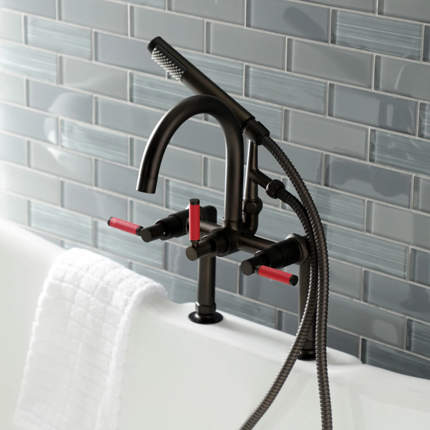 Kingston Sona AE8105DKL - Kaiser Three-Handle 2-Hole Deck-Mount Clawfoot Tub Faucet with Hand Shower, Oil Rubbed Bronze - Image 6