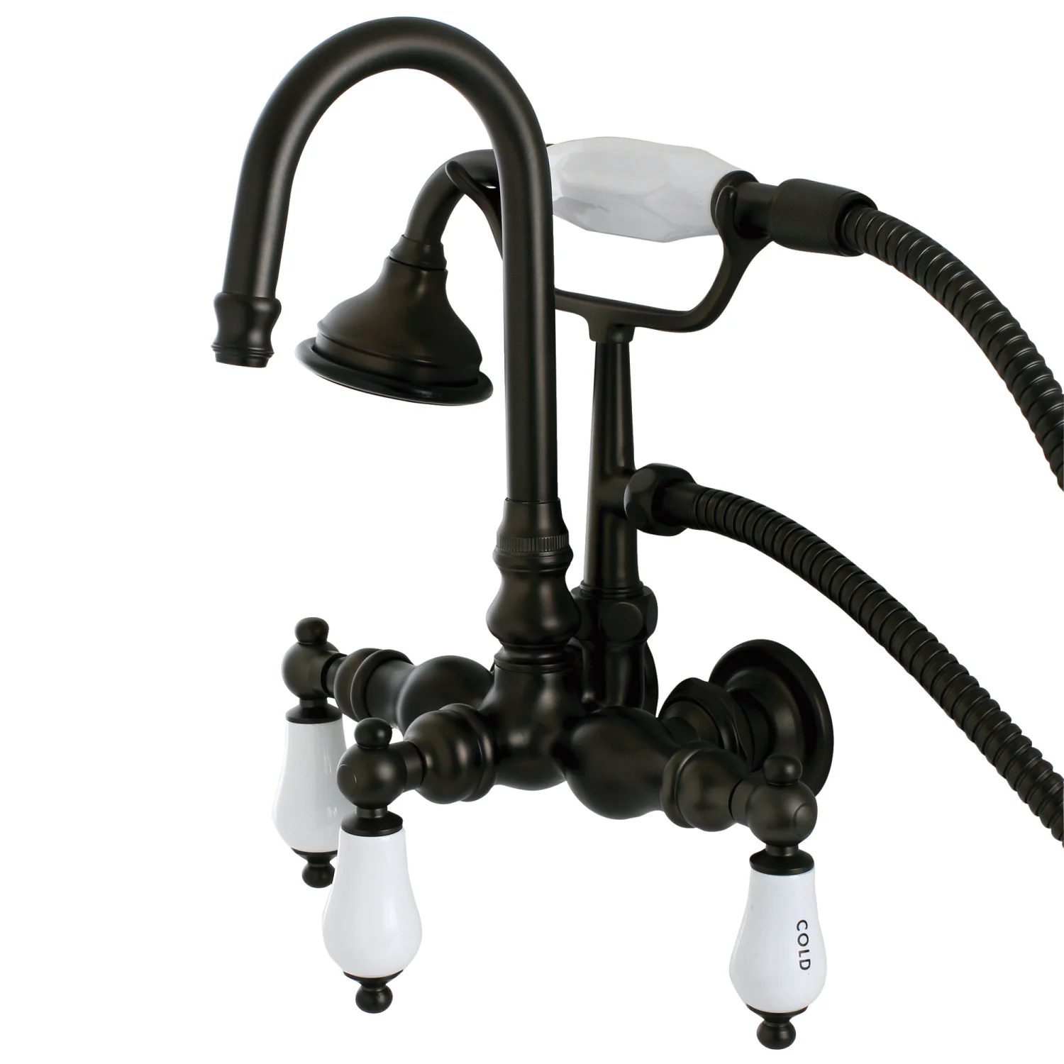 Kingston Heirloom AE9T5 - Aqua Vintage Three-Handle 2-Hole Tub Wall Mount Clawfoot Tub Faucet with Hand Shower, Oil Rubbed Bronze