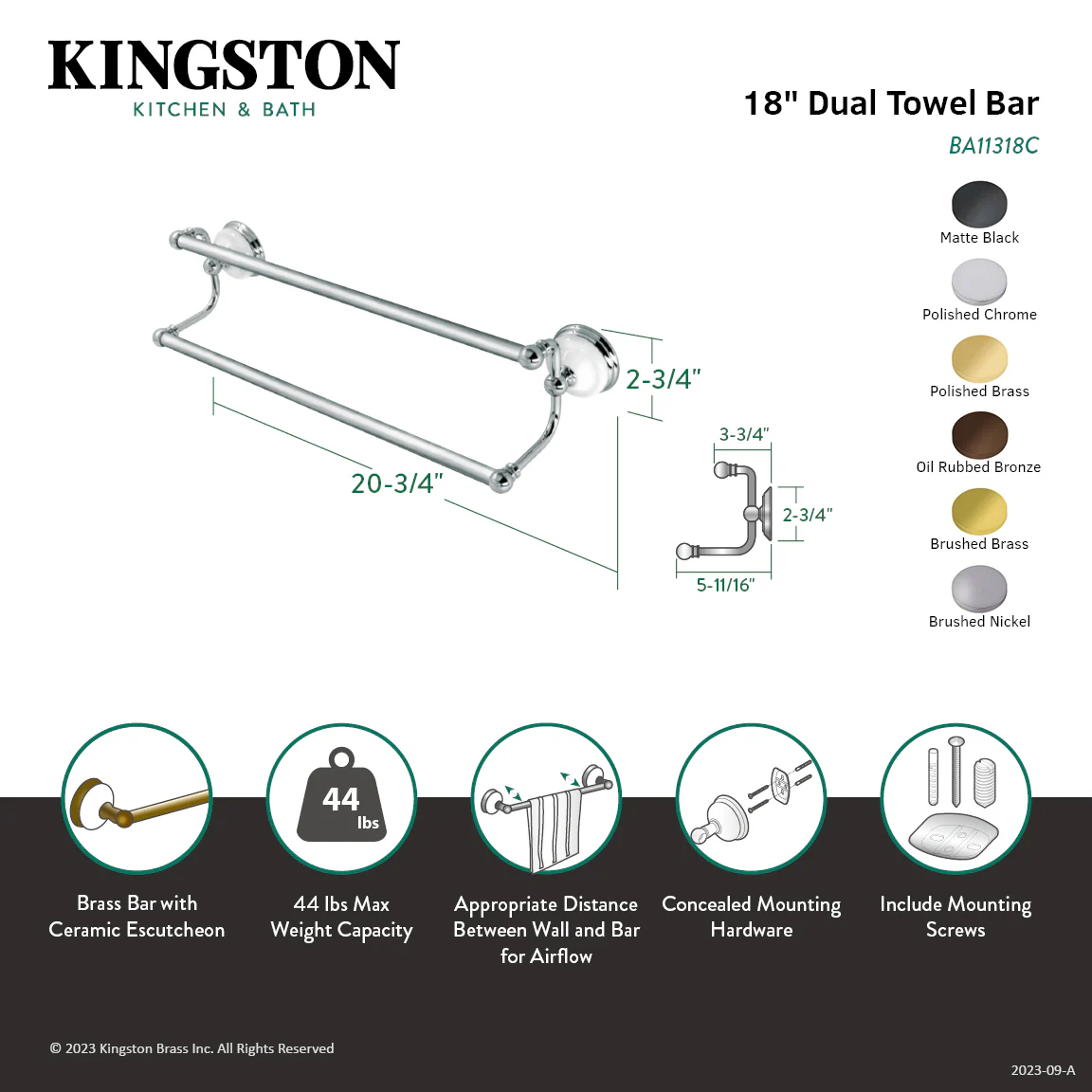 Kingston Heirloom BA11318MB - Vintage 18-Inch Double Towel Bar, Matte Black - Image 3