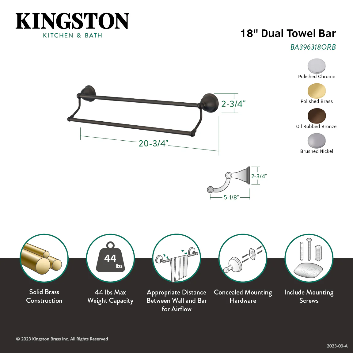 Kingston Heirloom BA396318C - Restoration 18-Inch Double Towel Bar, Polished Chrome - Image 2
