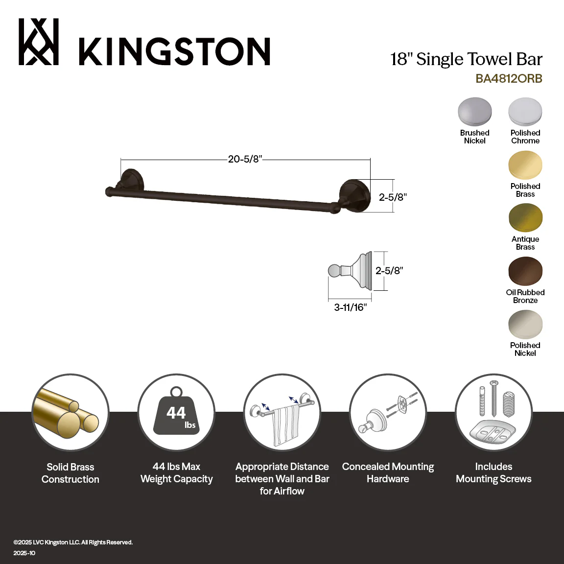 Kingston Tulare BA4812ORB - Metropolitan 18-Inch Single Towel Bar, Oil Rubbed Bronze - Image 4