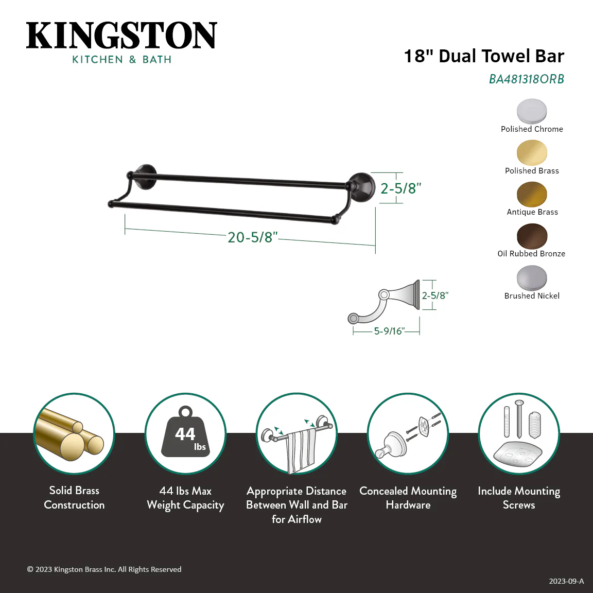 Kingston Tulare BA481318ORB - Metropolitan 18-Inch Double Towel Bar, Oil Rubbed Bronze - Image 2