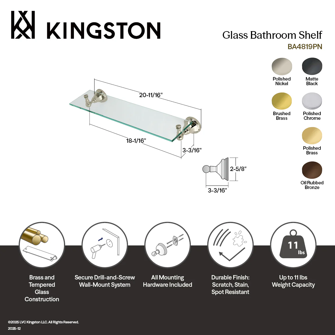 Kingston Tulare BA4819C - Metropolitan Glass Shelf, Polished Chrome - Image 2