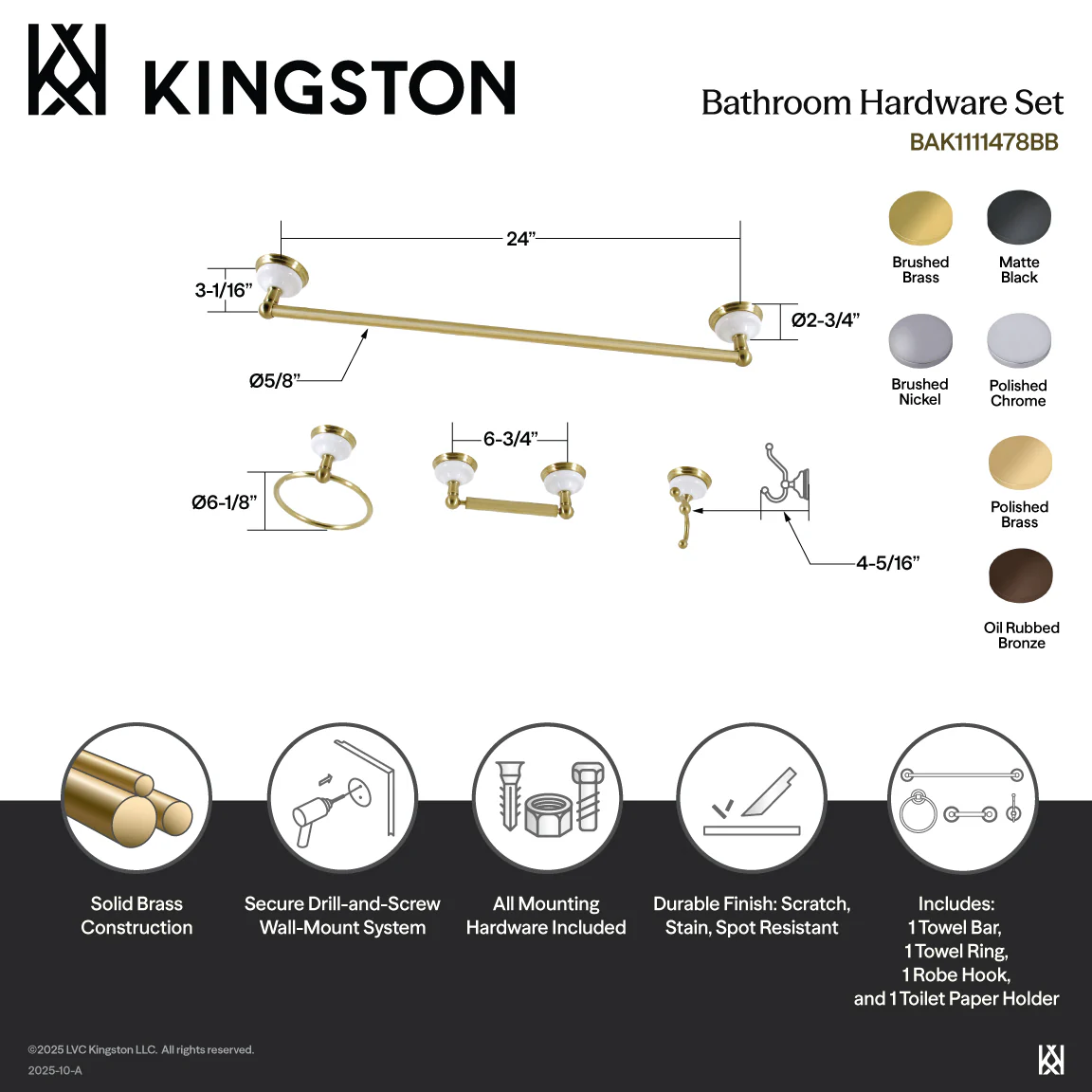 Kingston Heirloom BAK1111478MB - Victorian 4-Piece 24-Inch Towel Bar Bathroom Accessory Set, Matte Black - Image 3