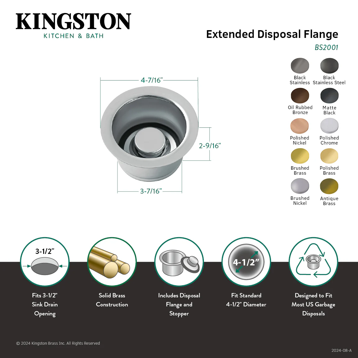 Kingston Made To Match BS2003VN Extended Disposal Flange, Black Stainless - Image 2