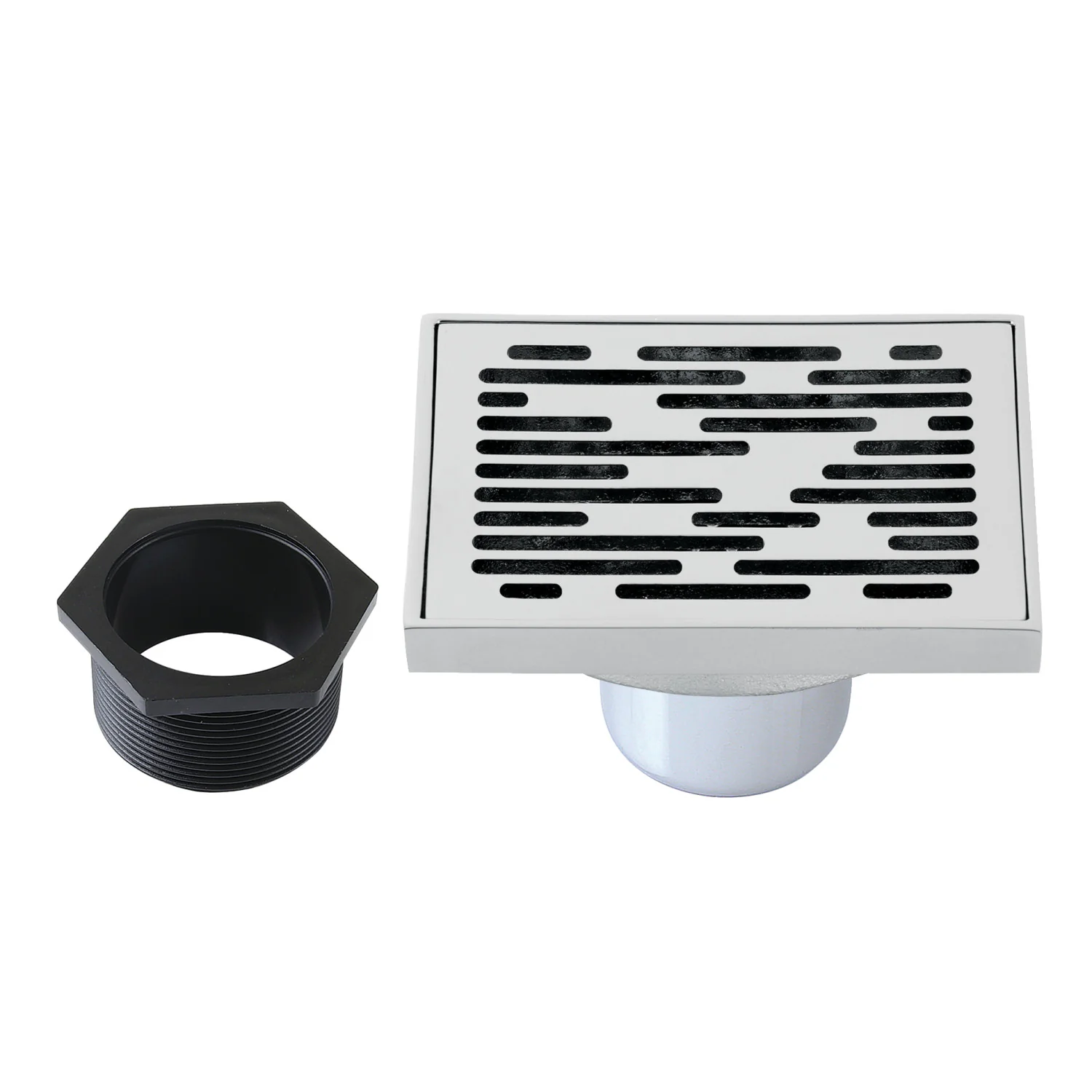 Kingston Watercourse BSF6310C 4-Inch Brass Square Grid Shower Drain with Hair Strainer, Polished Chrome