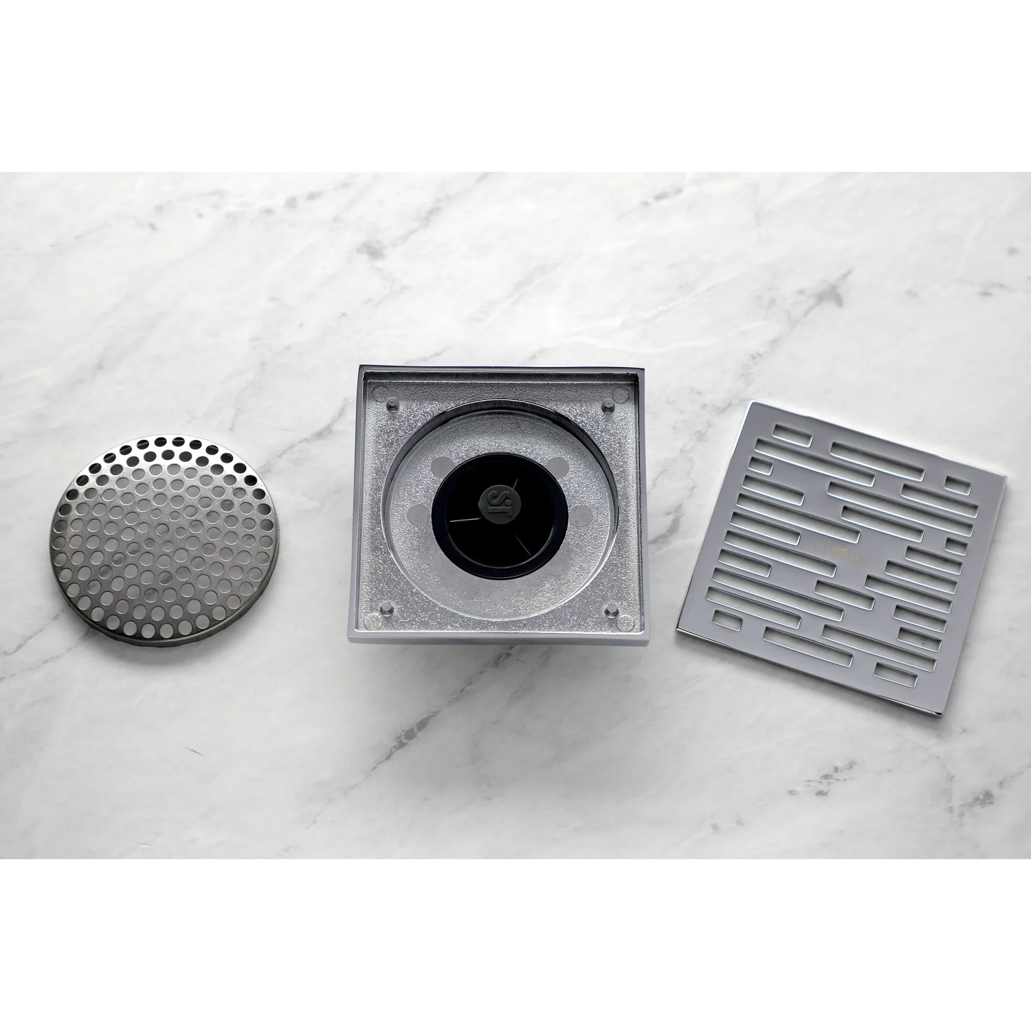 Kingston Watercourse BSF6310C 4-Inch Brass Square Grid Shower Drain with Hair Strainer, Polished Chrome - Image 3