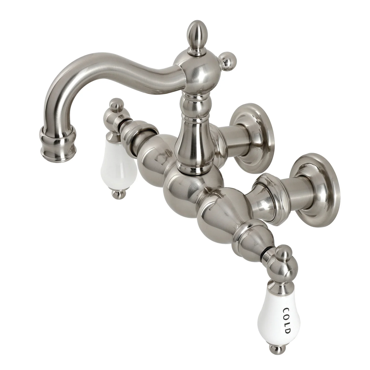Kingston Heirloom CA1003T8 - Heritage Two-Handle 2-Hole Tub Wall Mount Clawfoot Tub Faucet, Brushed Nickel