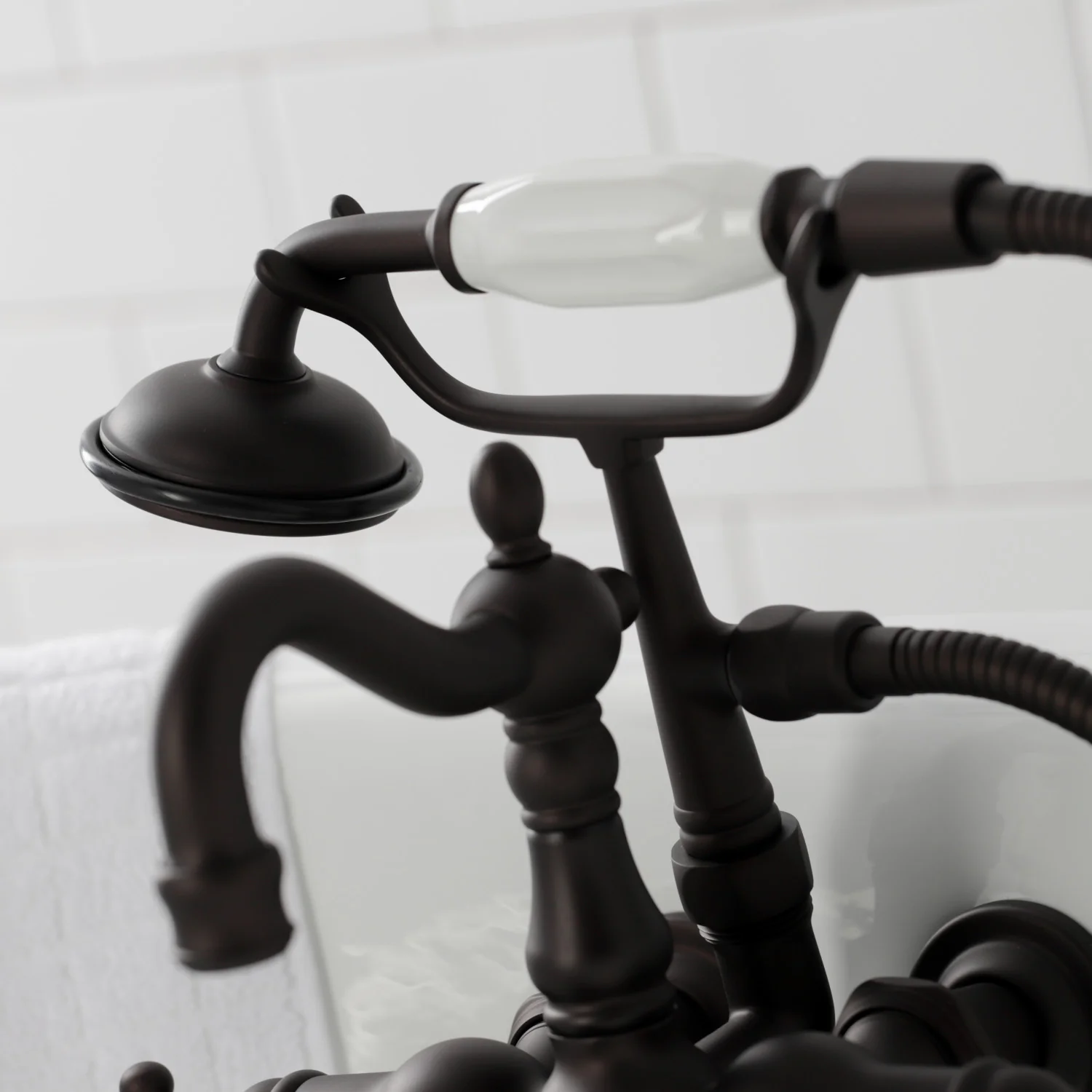 Kingston Heirloom CA1009T5 - Heritage Three-Handle 2-Hole Tub Wall Mount Clawfoot Tub Faucet with Hand Shower, Oil Rubbed Bronze - Image 6