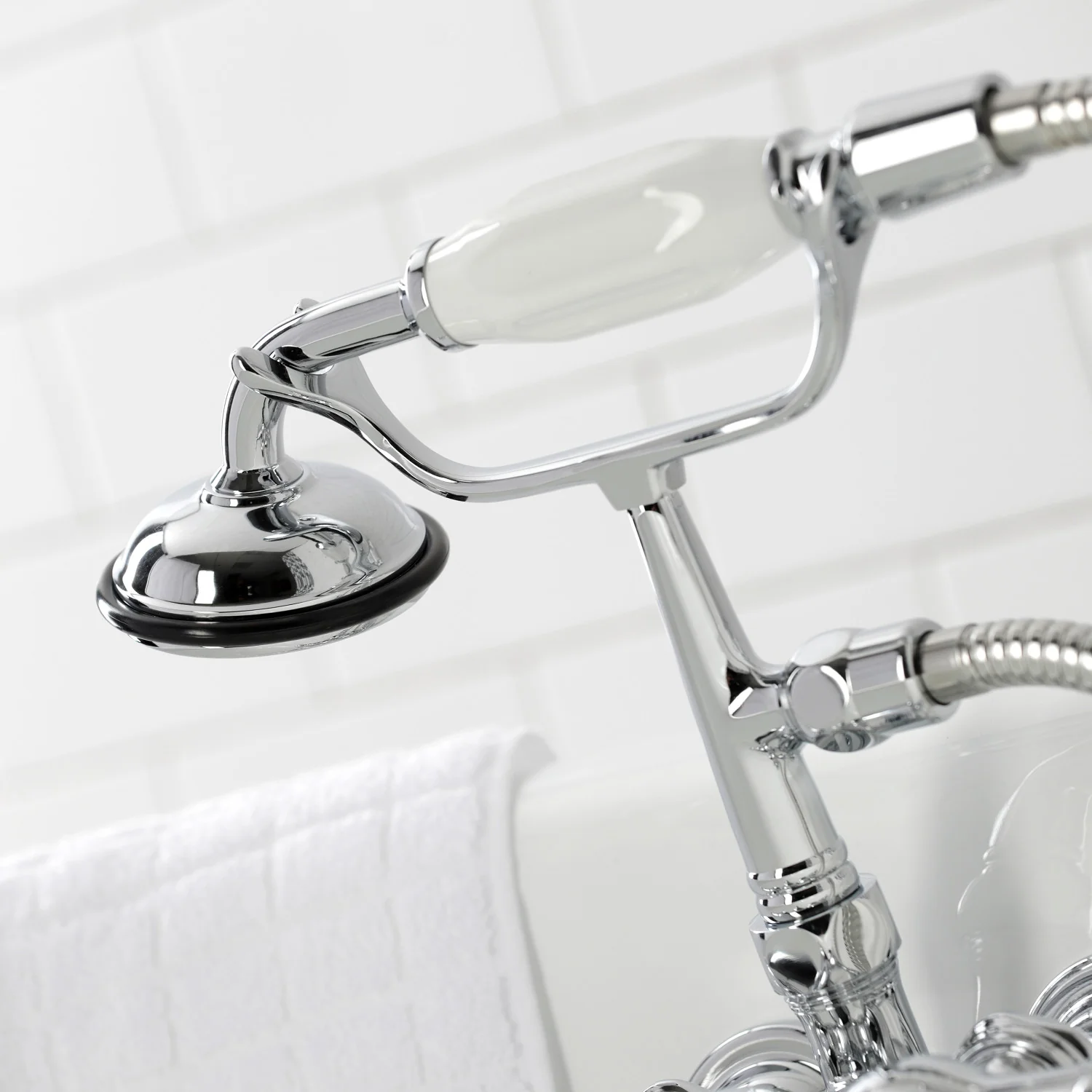 Kingston Heirloom CA24T1 - Vintage Three-Handle 2-Hole Tub Wall Mount Clawfoot Tub Faucet with Hand Shower, Polished Chrome - Image 5