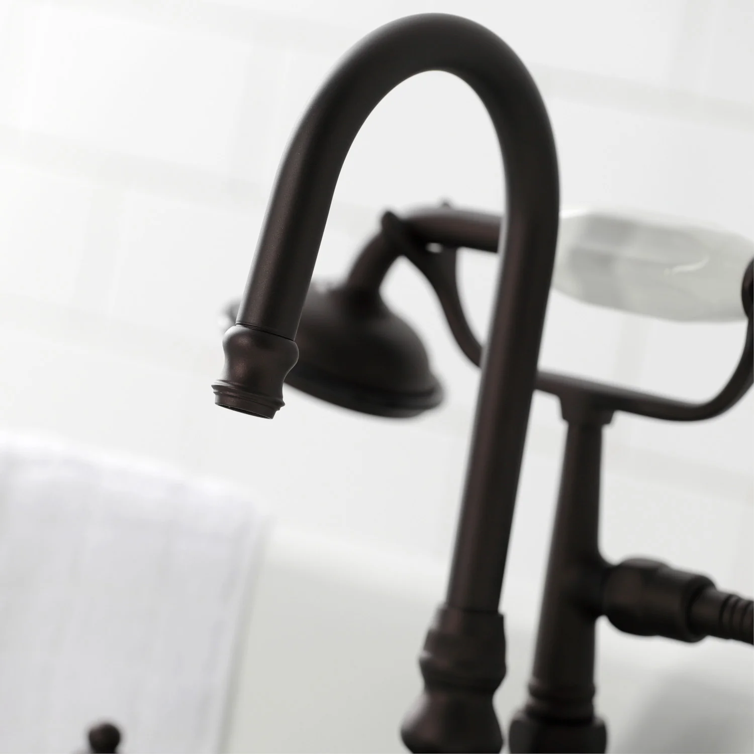 Kingston Heirloom CA9T5 - Vintage Three-Handle 2-Hole Tub Wall Mount Clawfoot Tub Faucet with Hand Shower, Oil Rubbed Bronze - Image 5