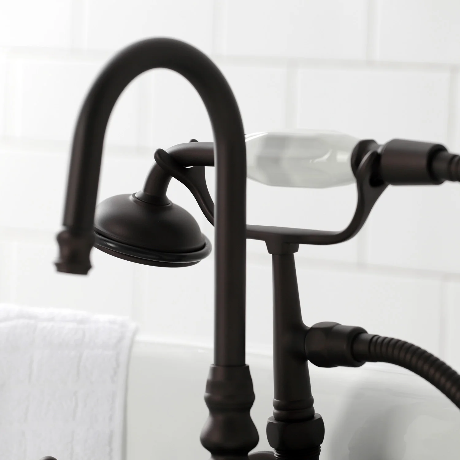 Kingston Heirloom CA9T5 - Vintage Three-Handle 2-Hole Tub Wall Mount Clawfoot Tub Faucet with Hand Shower, Oil Rubbed Bronze - Image 6