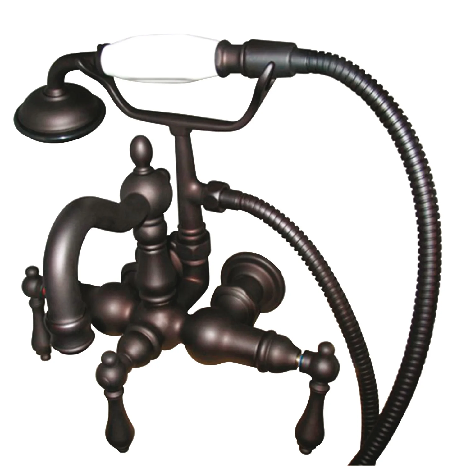 Kingston Heirloom CC1007T5 - Vintage Three-Handle 2-Hole Tub Wall Mount Clawfoot Tub Faucet with Hand Shower, Oil Rubbed Bronze