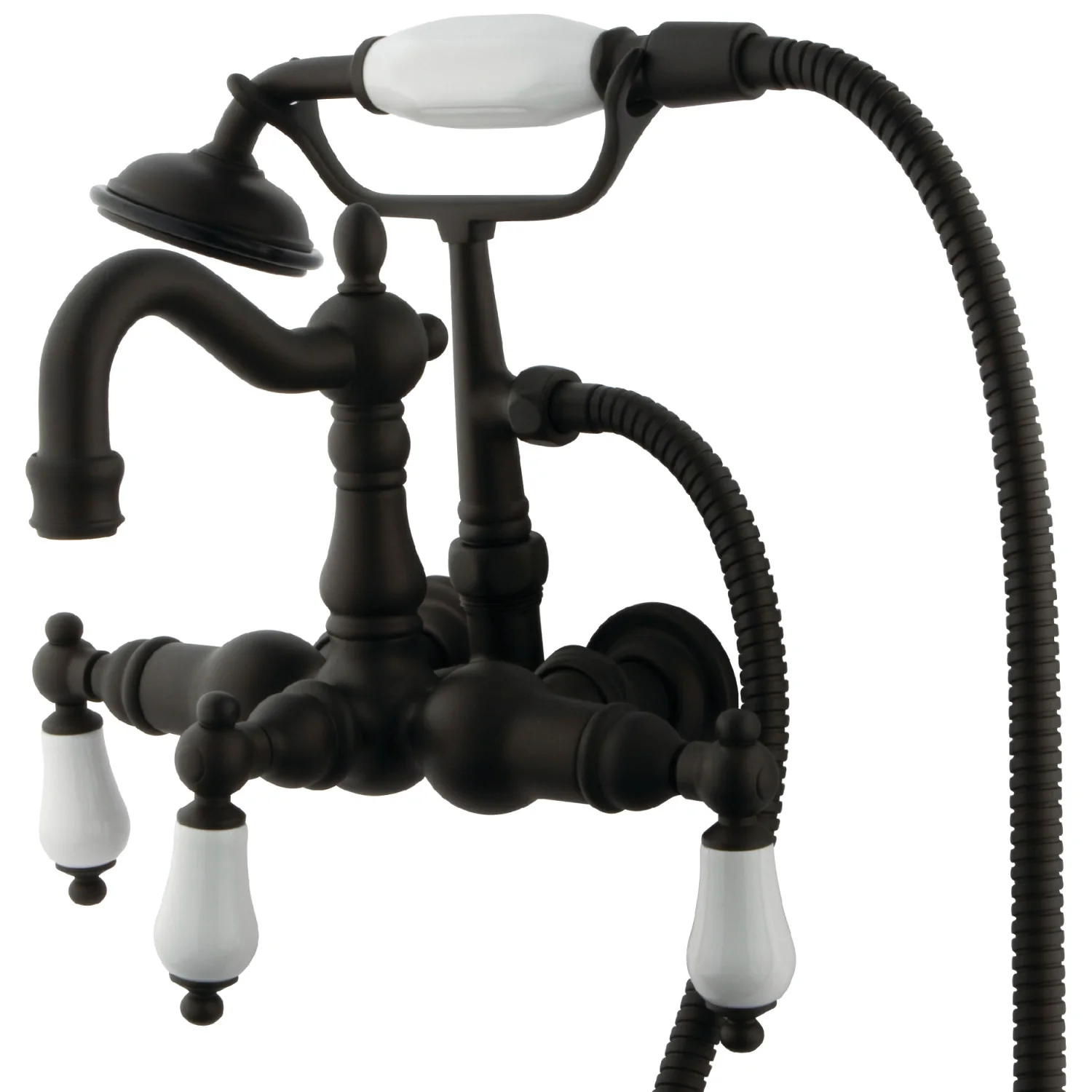 Kingston Heirloom CC1011T5 - Vintage Three-Handle 2-Hole Tub Wall Mount Clawfoot Tub Faucet with Hand Shower, Oil Rubbed Bronze