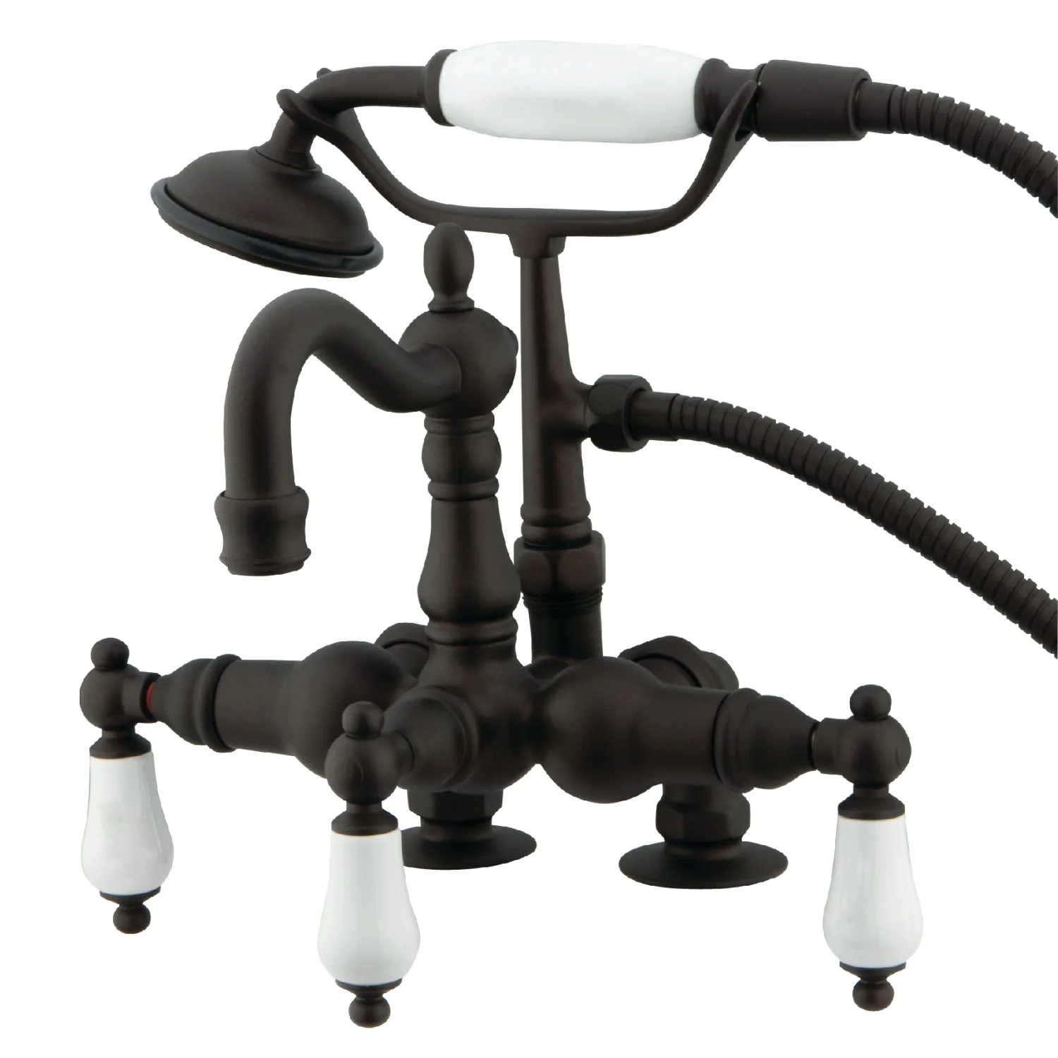 Kingston Heirloom CC1015T5 - Vintage Three-Handle 2-Hole Deck-Mount Clawfoot Tub Faucet with Hand Shower, Oil Rubbed Bronze