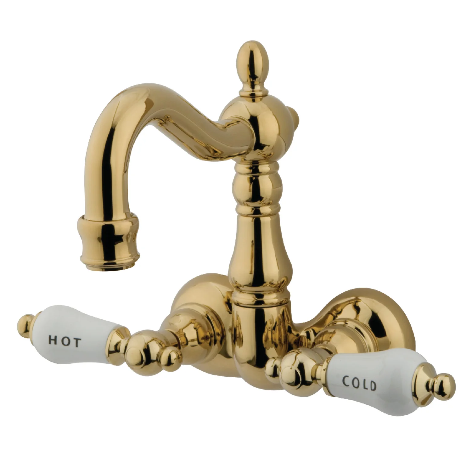 Kingston Heirloom CC1073T2 - Vintage Two-Handle 2-Hole Tub Wall Mount Clawfoot Tub Faucet, Polished Brass