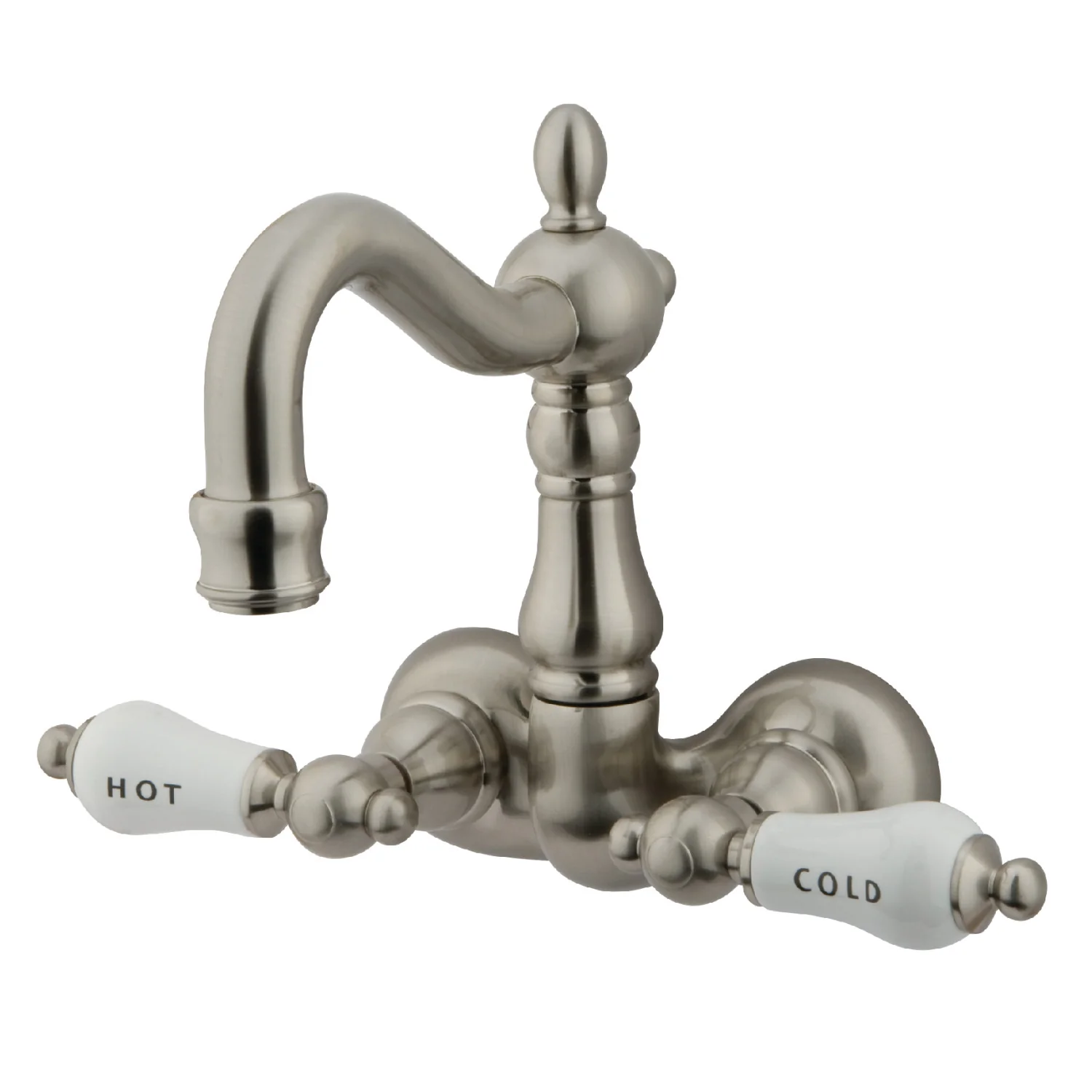 Kingston Heirloom CC1073T8 - Vintage Two-Handle 2-Hole Tub Wall Mount Clawfoot Tub Faucet, Brushed Nickel