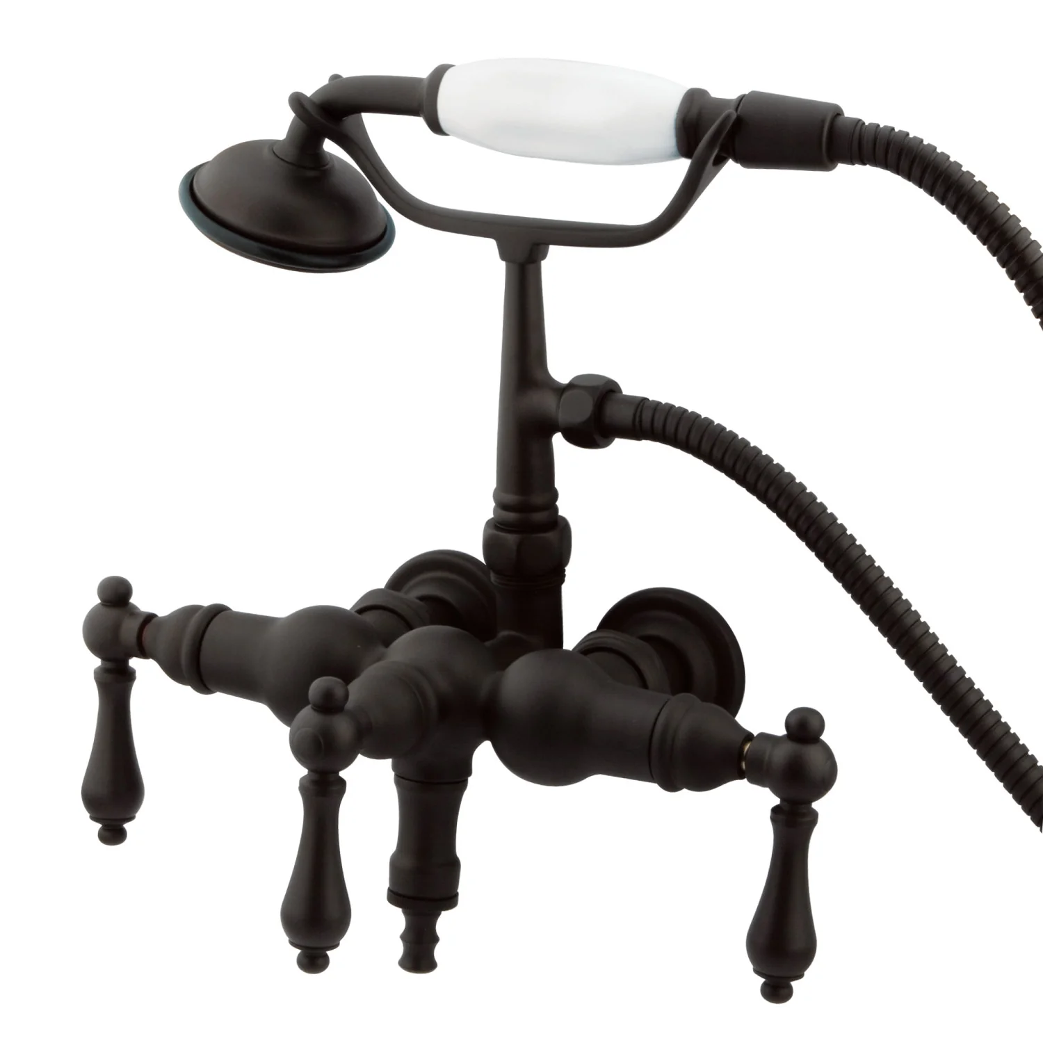 Kingston Heirloom CC19T5 - Vintage Three-Handle 2-Hole Tub Wall Mount Clawfoot Tub Faucet with Hand Shower, Oil Rubbed Bronze