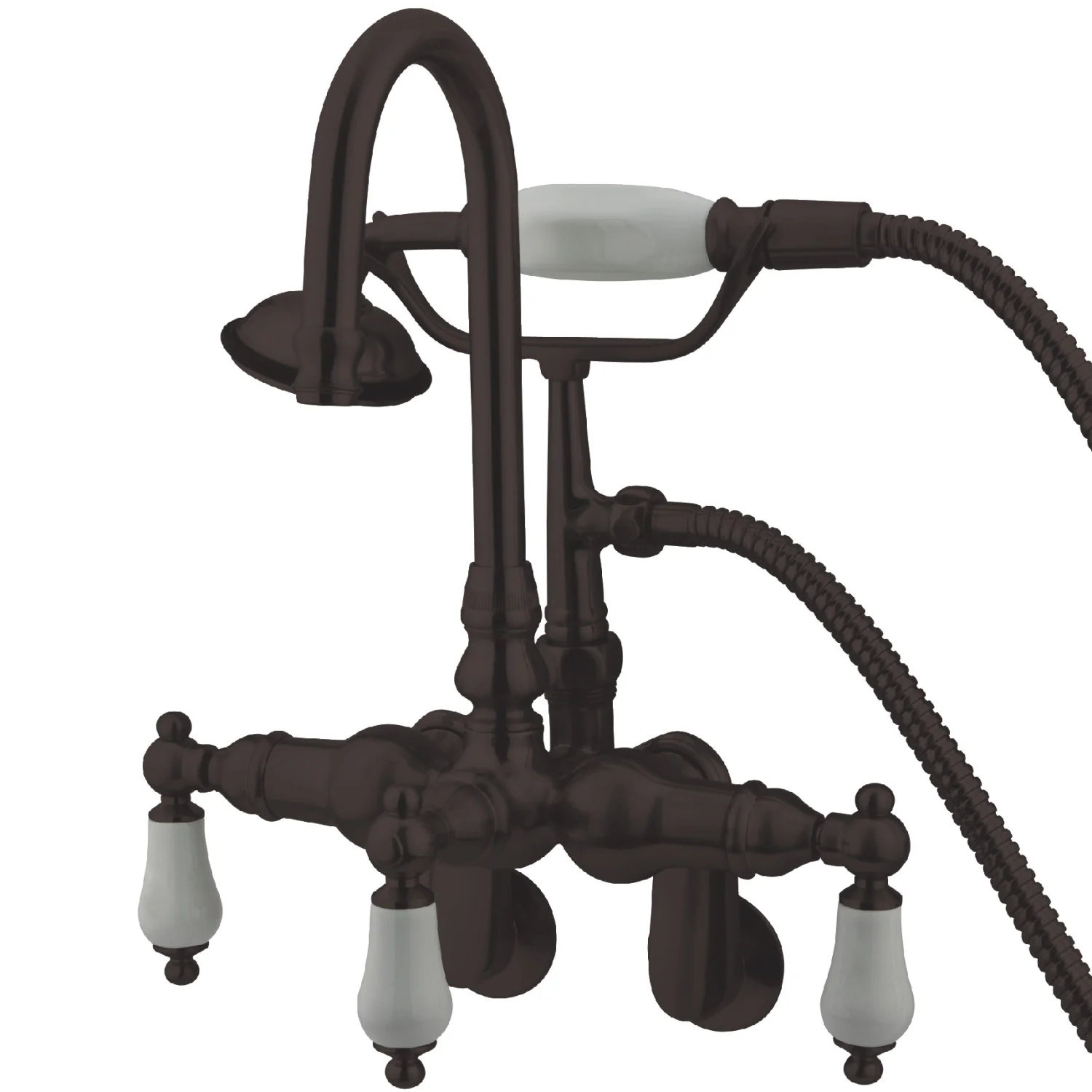 Kingston Heirloom CC305T5 - Vintage Three-Handle 2-Hole Tub Wall Mount Clawfoot Tub Faucet with Hand Shower, Oil Rubbed Bronze