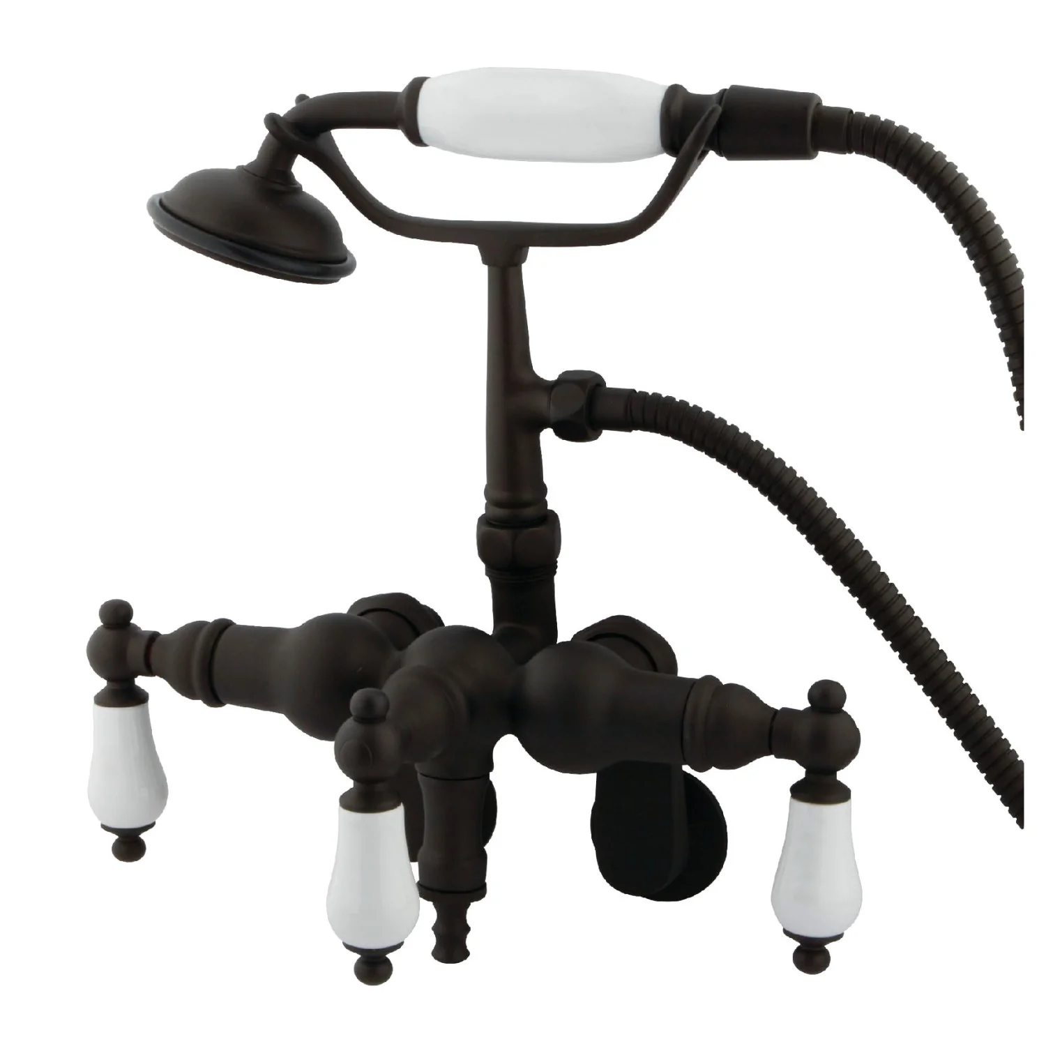 Kingston Heirloom CC421T5 - Vintage Three-Handle 2-Hole Tub Wall Mount Clawfoot Tub Faucet with Hand Shower, Oil Rubbed Bronze