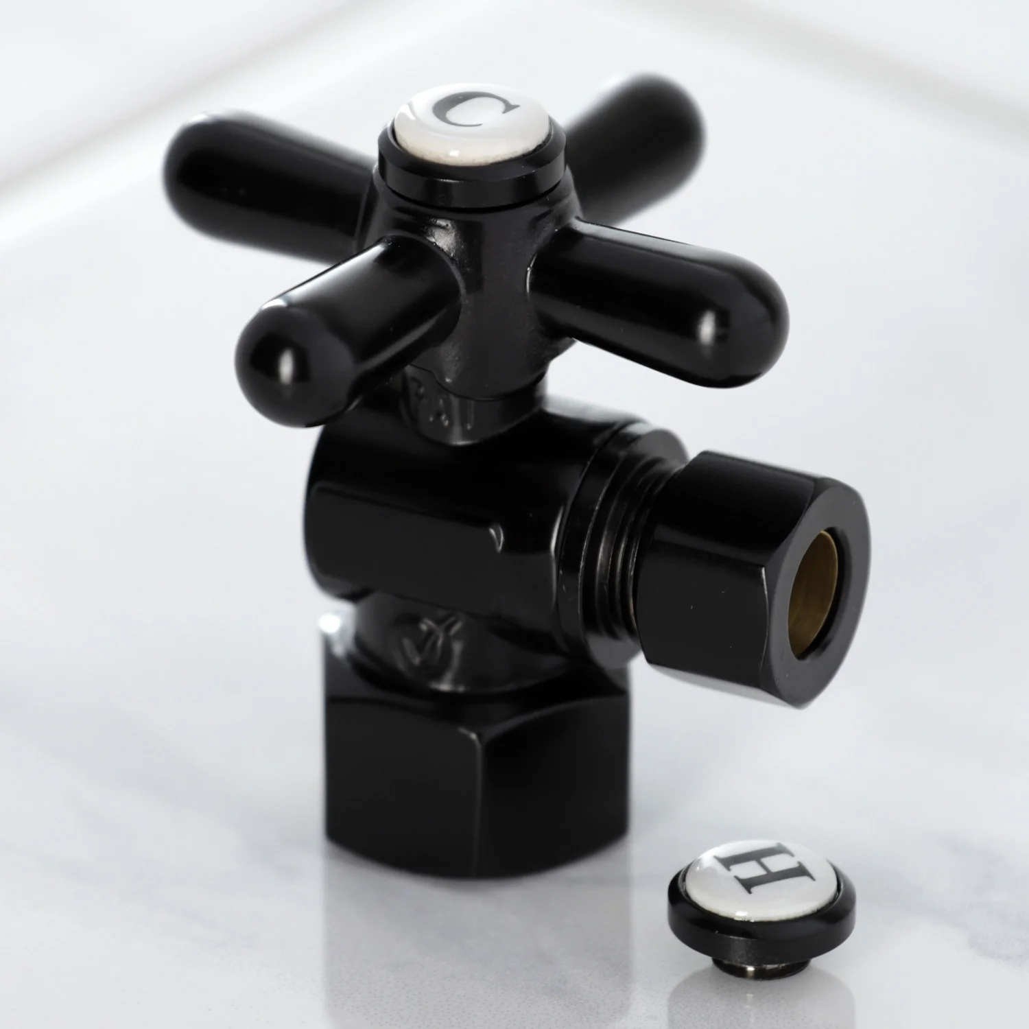 Kingston Heirloom CC43100X - Vintage 1/2-Inch FIP x 3/8-Inch O.D. Comp Quarter-Turn Angle Shut-Off Valve, Matte Black - Image 3