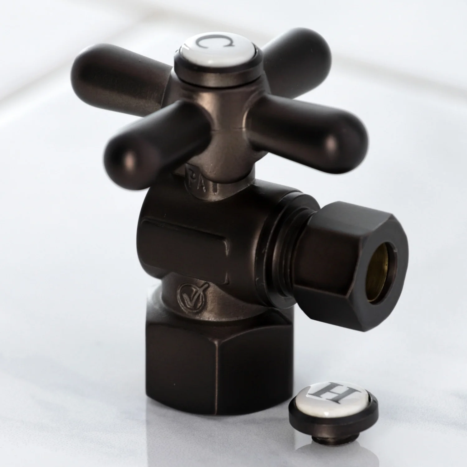 Kingston Heirloom CC43105X - Vintage 1/2-Inch FIP x 3/8-Inch O.D. Comp Quarter-Turn Angle Shut-Off Valve, Oil Rubbed Bronze - Image 3
