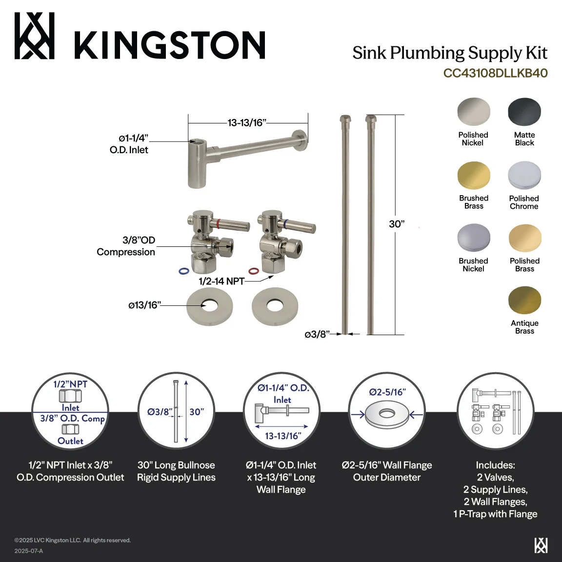 Kingston Sona CC43106DLLKB40 - Trimscape Modern Plumbing Sink Trim Kit with Bottle Trap, Polished Nickel - Image 2