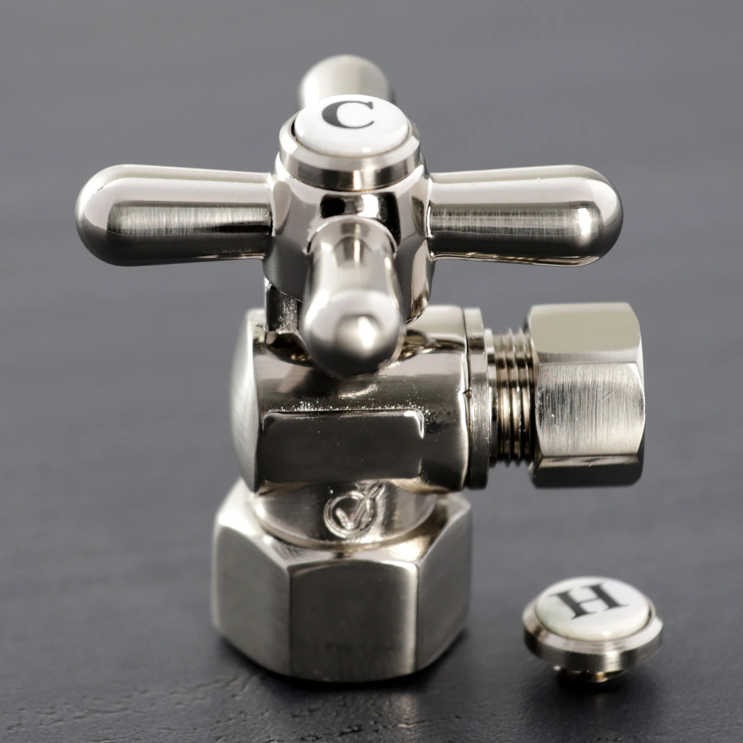 Kingston Heirloom CC43108X - Vintage 1/2-Inch FIP x 3/8-Inch O.D. Comp Quarter-Turn Angle Shut-Off Valve, Brushed Nickel - Image 2