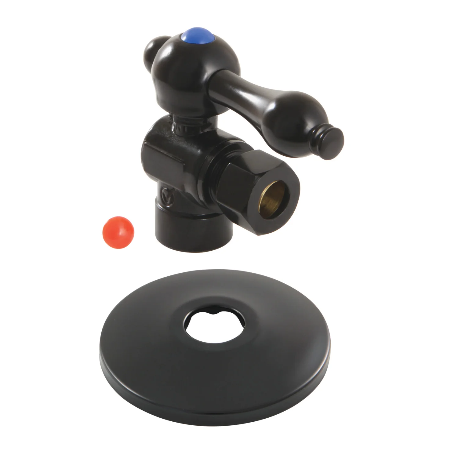 Kingston Heirloom CC43200K - Victorian 1/2-Inch Sweat x 3/8-Inch O.D. Comp Quarter-Turn Angle Shut-Off Valve with Flange, Matte Black