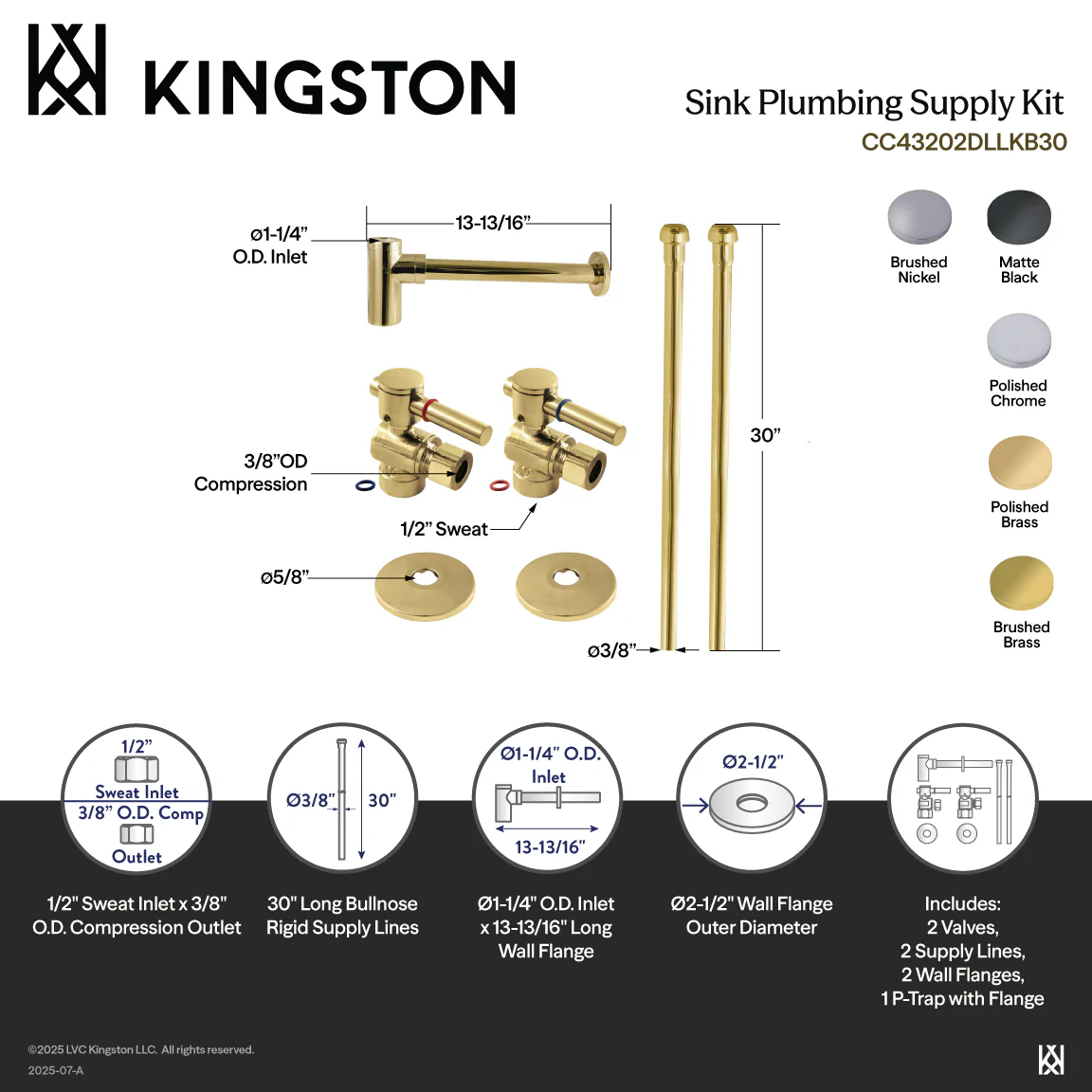 Kingston Sona CC43207DLLKB30 - Trimscape Modern Plumbing Sink Trim Kit with Bottle Trap, Brushed Brass - Image 2