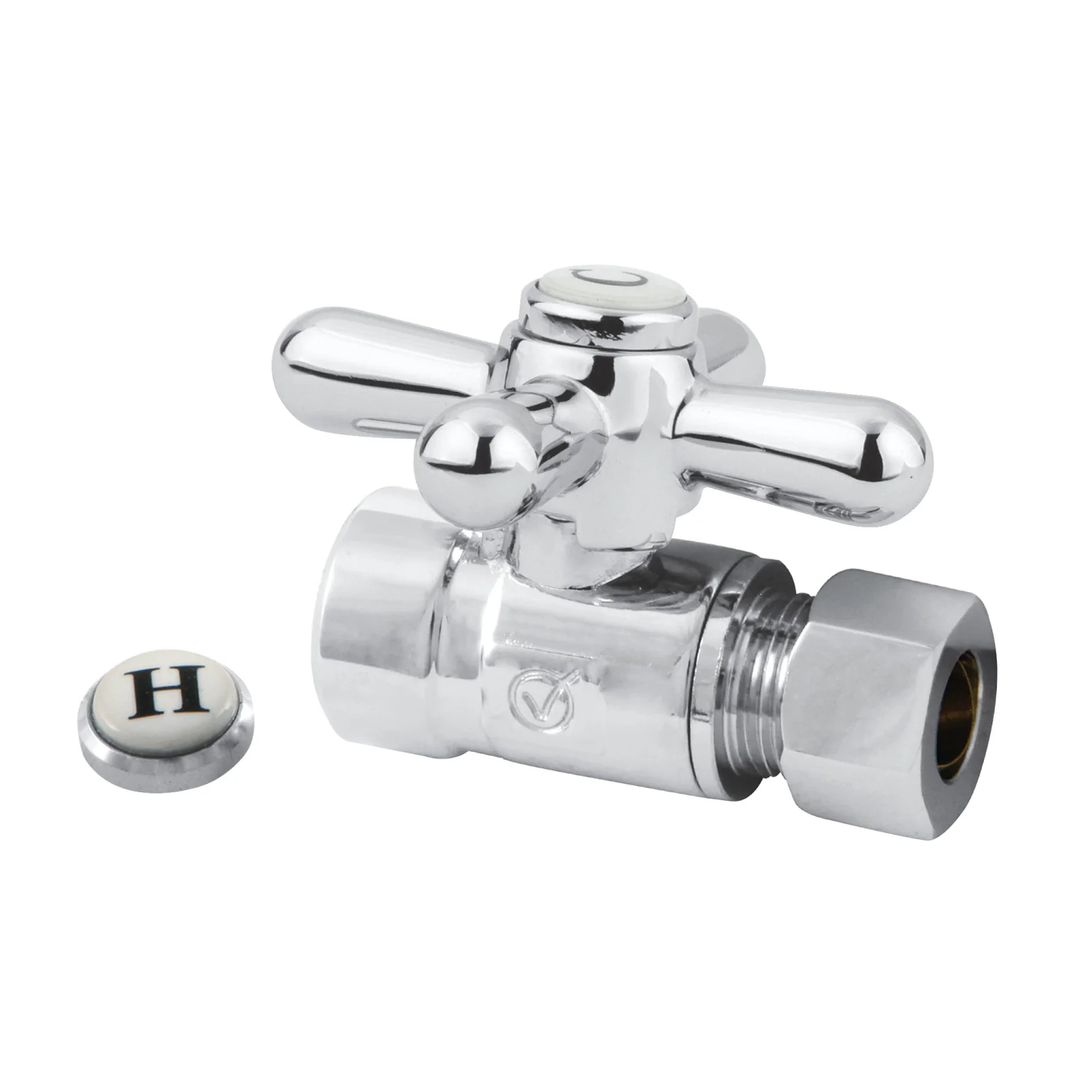 Kingston Heirloom CC43251X - Vintage 1/2-Inch Sweat x 3/8-Inch O.D. Comp Straight Shut-Off Valve, Polished Chrome