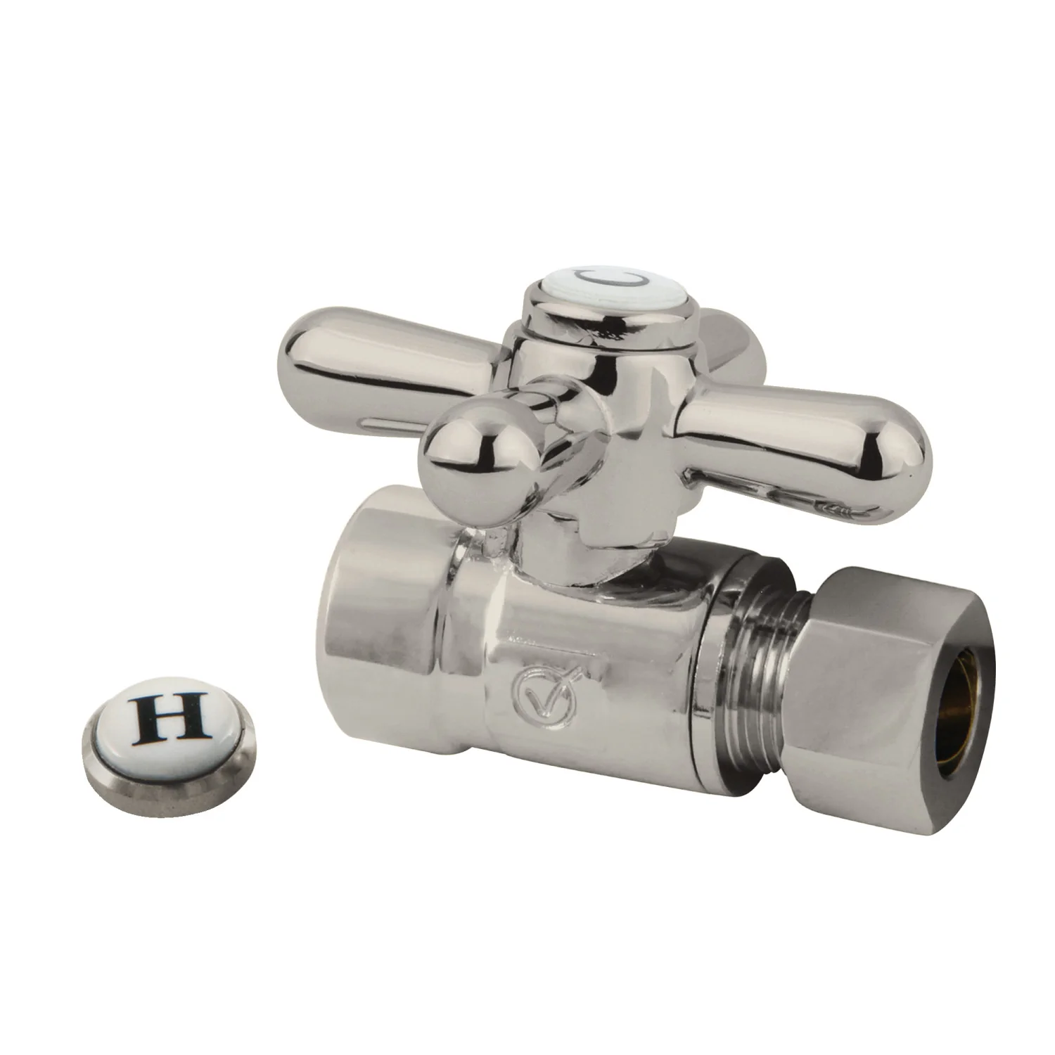 Kingston Heirloom CC43258X - Vintage 1/2-Inch Sweat x 3/8-Inch O.D. Comp Straight Shut-Off Valve, Brushed Nickel