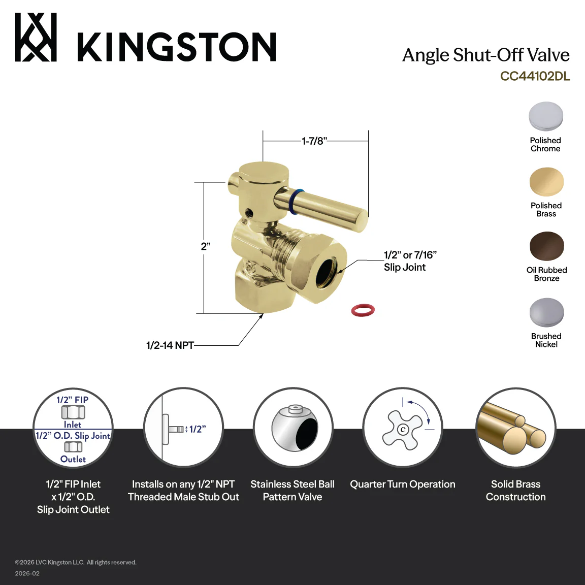 Kingston Sona CC44105DL - Concord 1/2-Inch FIP x 1/2-Inch or 7/16-Inch Slip Joint Quarter-Turn Angle Shut-Off Valve, Oil Rubbed Bronze - Image 3