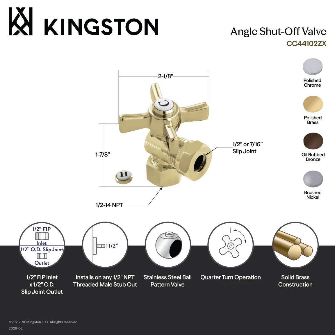 Kingston Tulare CC44105ZX - Millennium 1/2-Inch FIP x 1/2-Inch or 7/16-Inch Slip Joint Quarter-Turn Angle Shut-Off Valve, Oil Rubbed Bronze - Image 3
