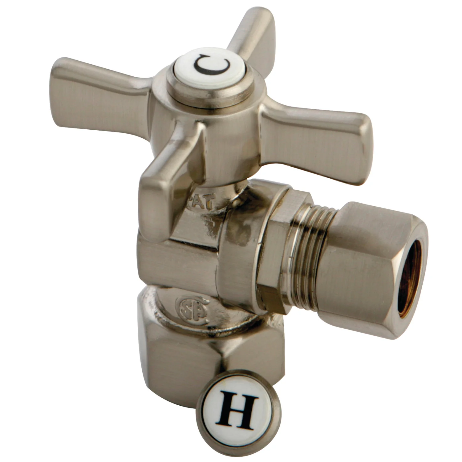 Kingston Tulare CC44408ZX - Millennium 1/2-Inch FIP x 1/2-Inch O.D. Comp Quarter-Turn Angle Shut-Off Valve, Brushed Nickel