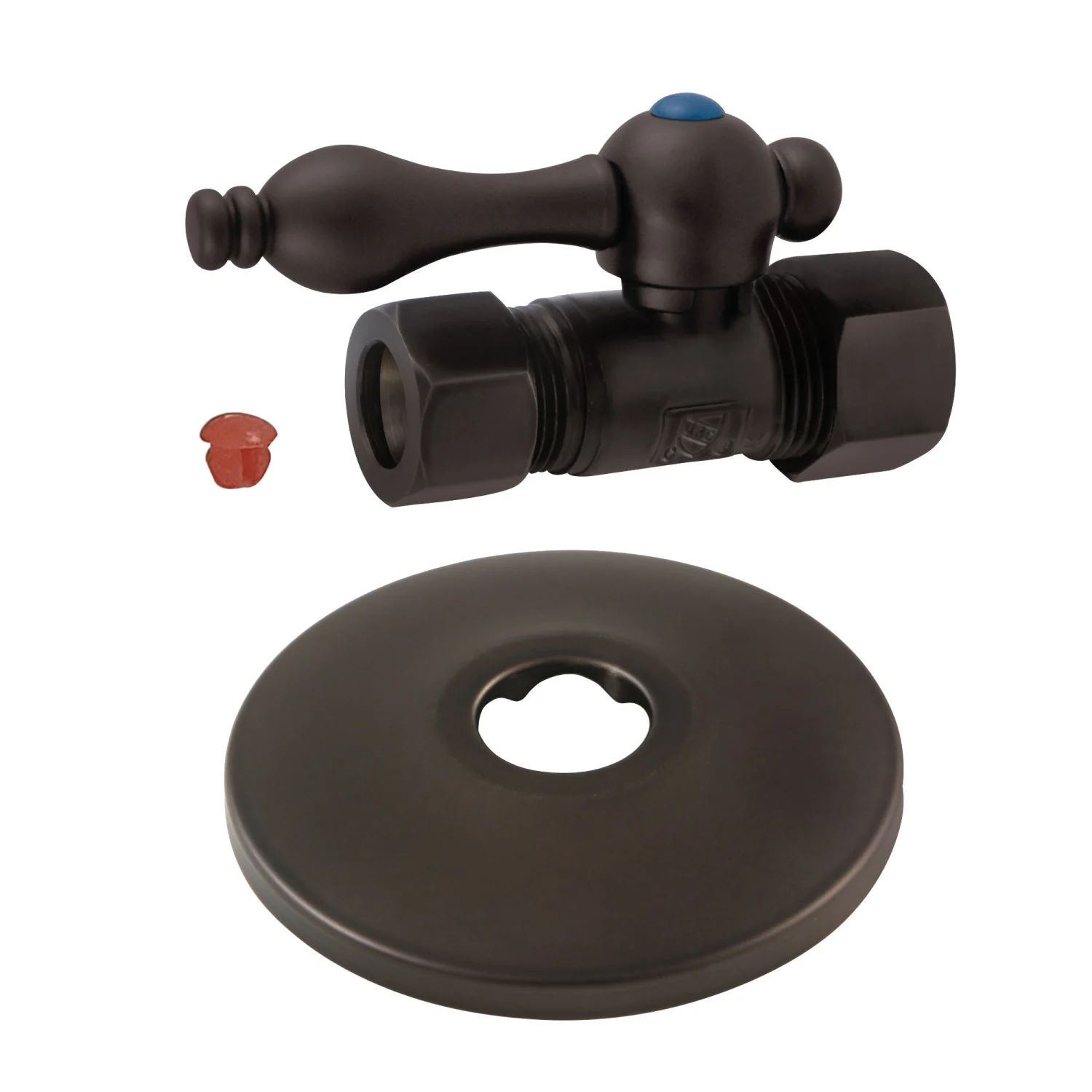 Kingston Heirloom CC44455K 5/8-Inch O.D. Comp x 1/2-Inch O.D. Comp Quarter-Turn Straight Shut-Off Valve with Flange, Oil Rubbed Bronze